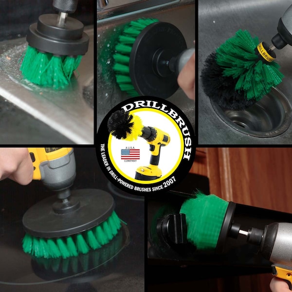 Cepillo taladro Power Scrubber de Useful Products 5 pulgadas de ancho 5 pulgadas de largo, verde - G-S-542CO-QC-DB