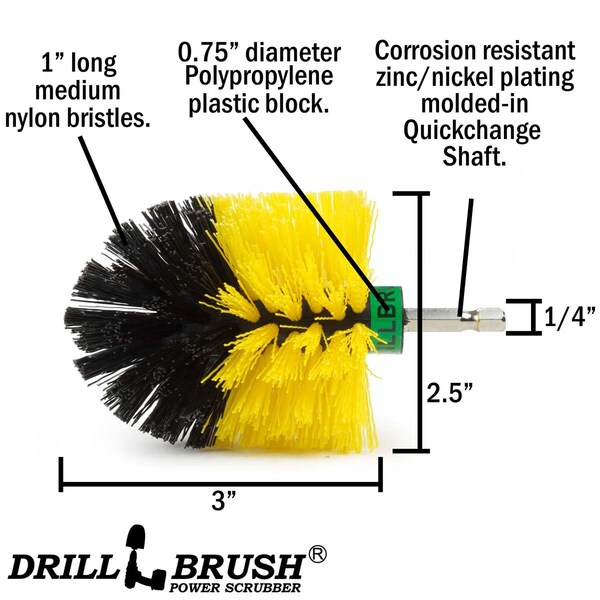 Cepillo de Taladro Power Scrubber de Useful Products 5 in W 5 in L, Amarillo - MINI-DB-YB