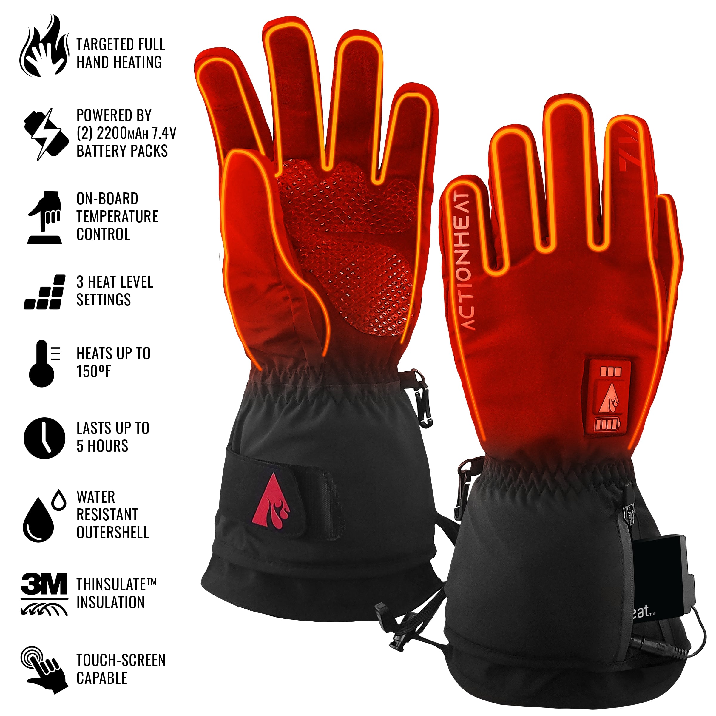Guantes de clima frío de poliéster negro extra grande de ActionHeat