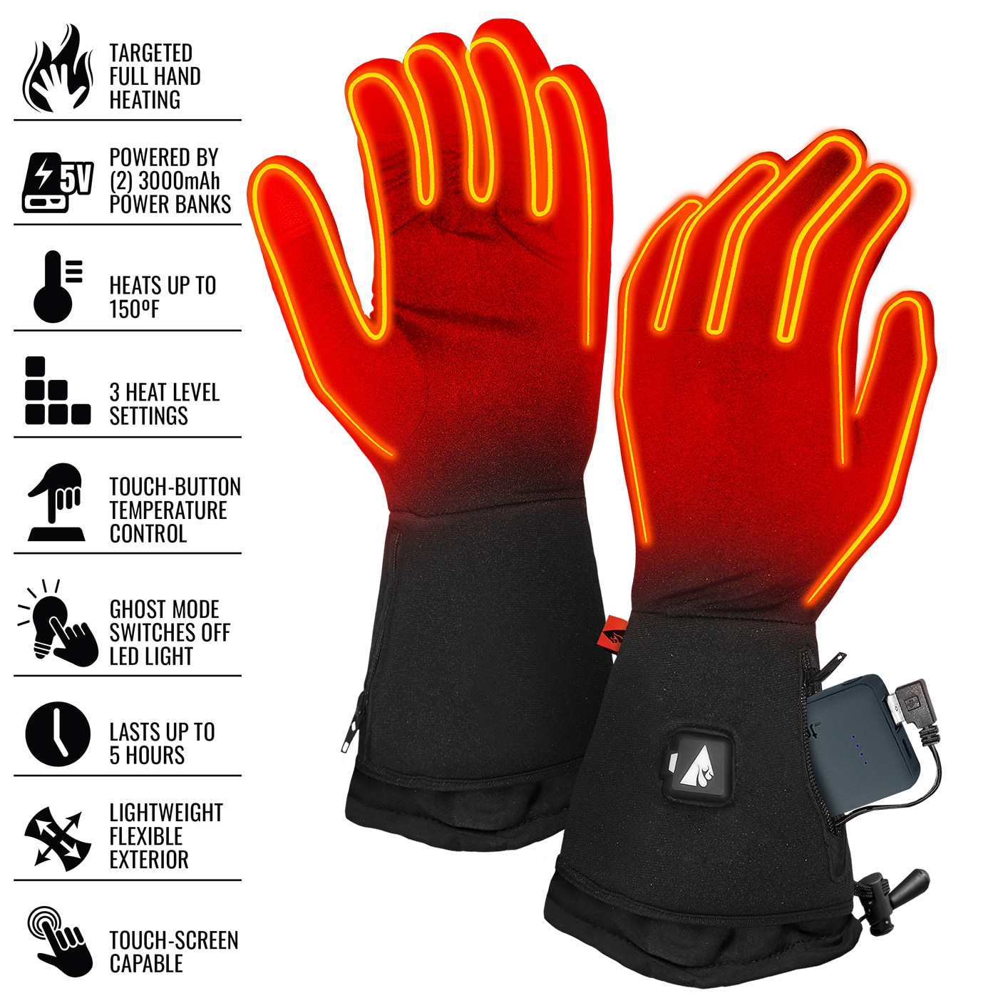 Guantes de clima frío de poliéster negro, tamaño Grande/Extra-Grande de ActionHeat