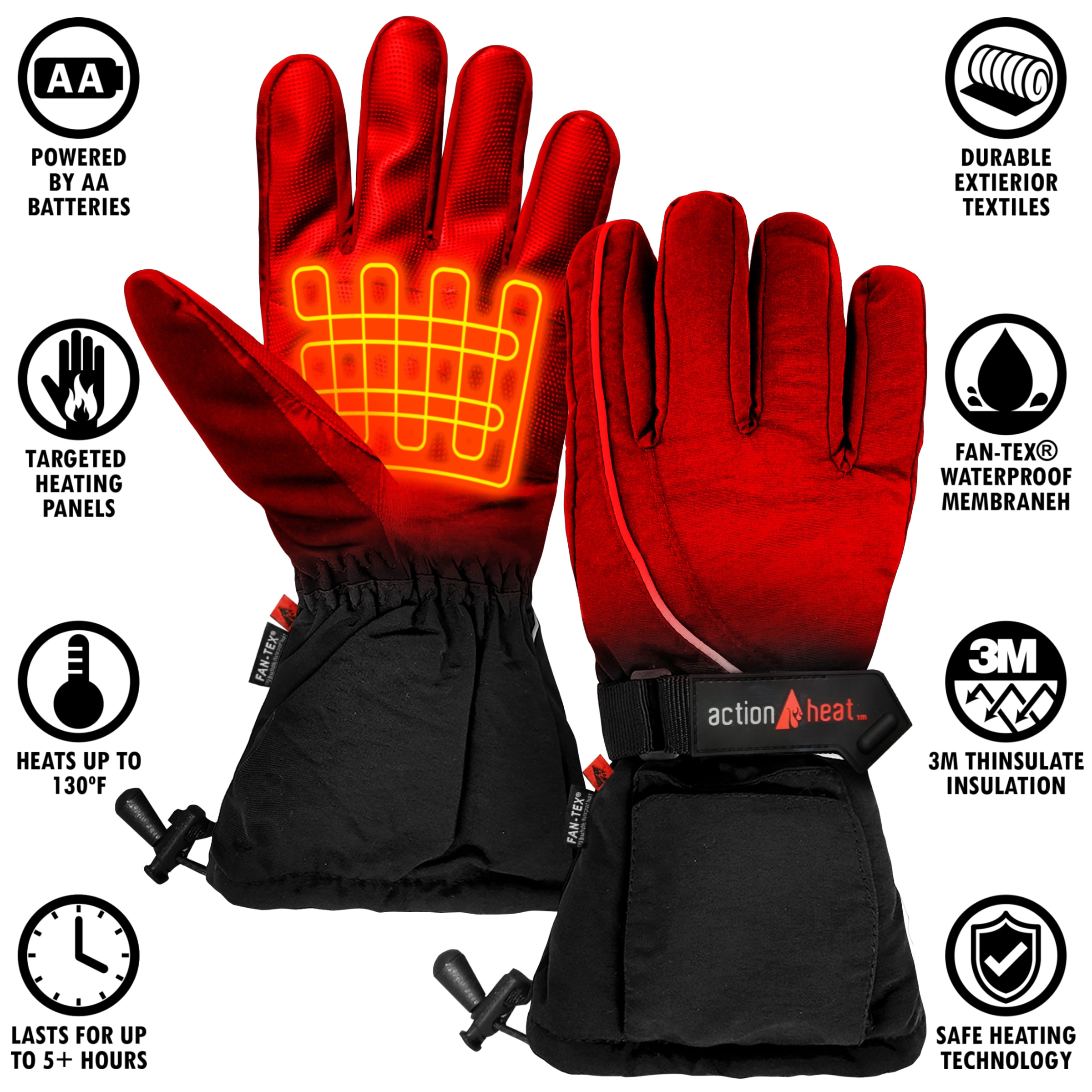 Guantes de clima frío de poliéster negro de talla única de ActionHeat