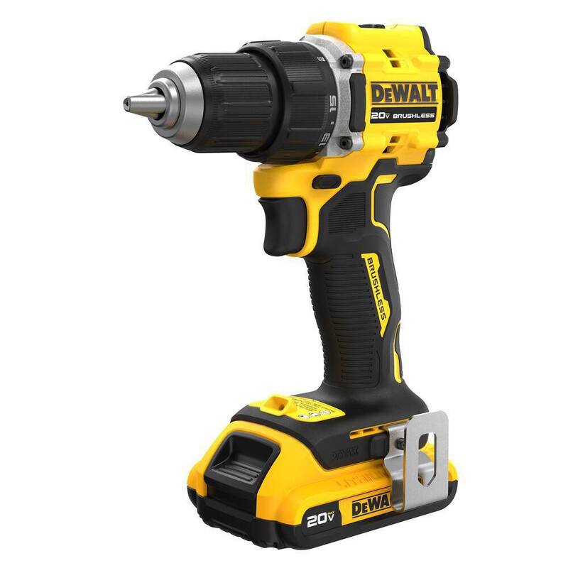 DEWALT ATOMIC Taladro/destornillador compacto inalámbrico de 20 voltios con batería de iones de litio de 1/2 pulgada, juego de 30 puntas de 30 unidades, batería de 2Ah y cargador - DCD794D1WDF30SE