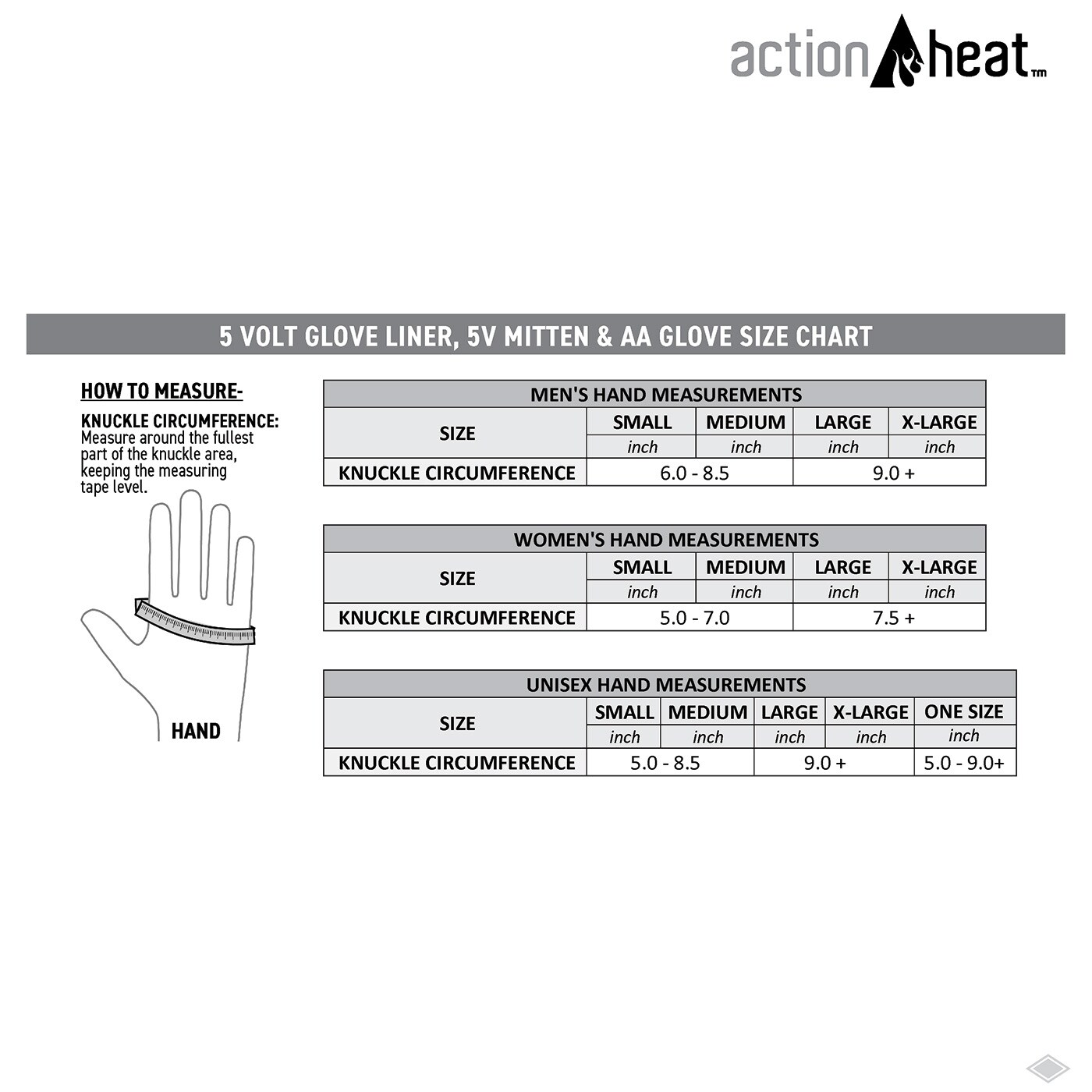 Guantes para clima frío de poliéster negro ActionHeat en Talla Grande/Extra Grande