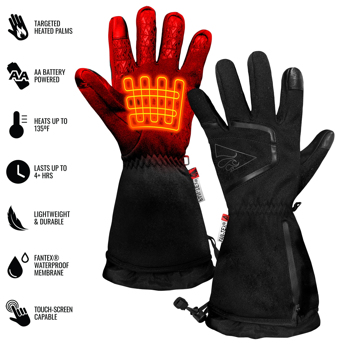 Guantes para clima frío de poliéster negro ActionHeat en Talla Grande/Extra Grande