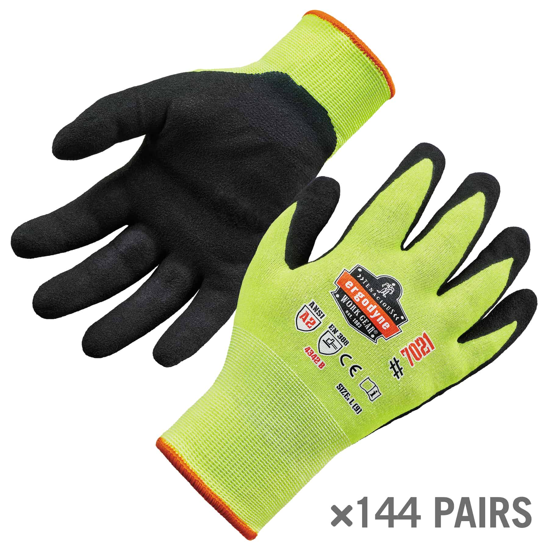 Guantes pequeños de nitrilo verde Ergodyne, recubiertos de nitrilo - 144 pares 17862