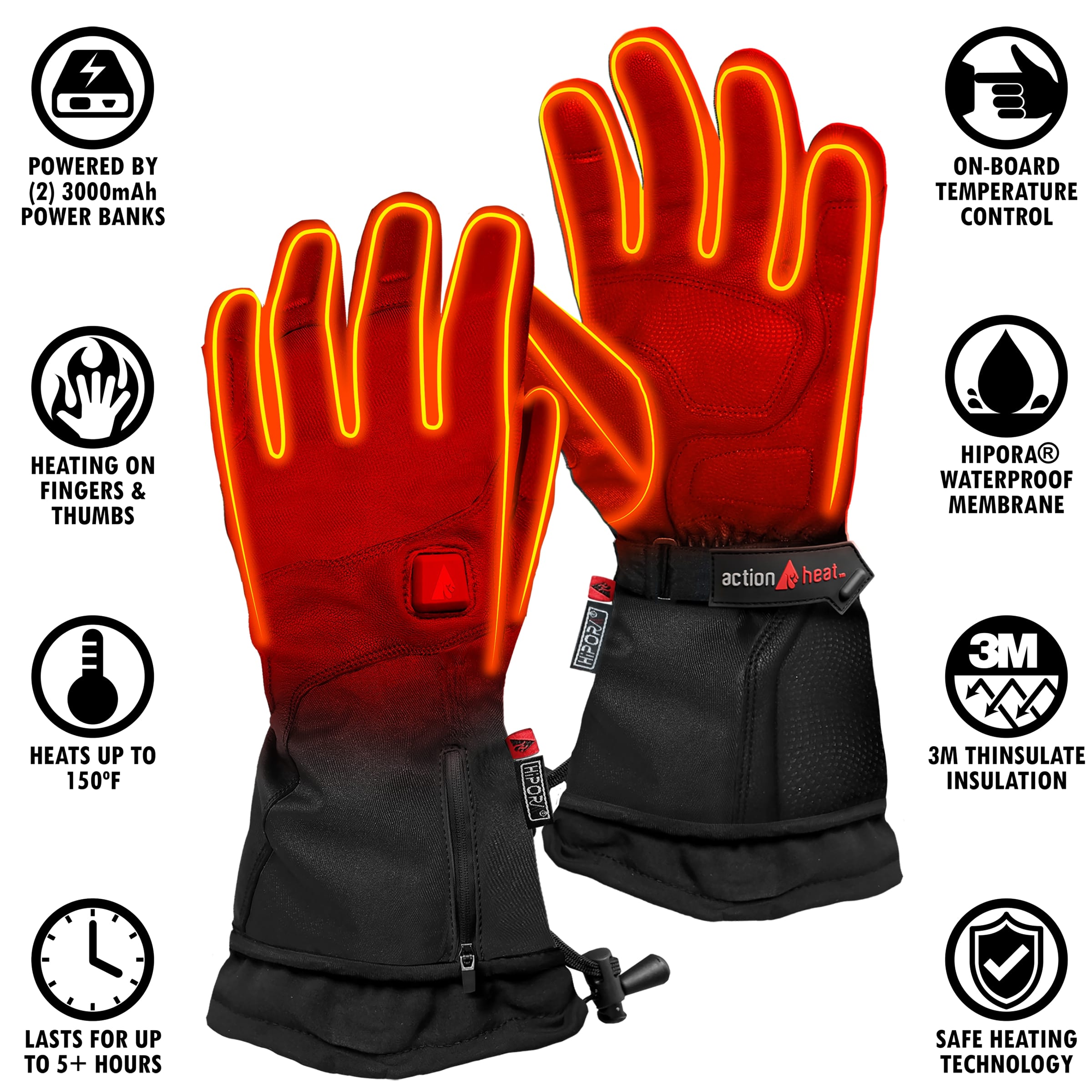 Guantes para clima frío de poliéster negro extra grande ActionHeat AH-SG-5V-1-BM-XL