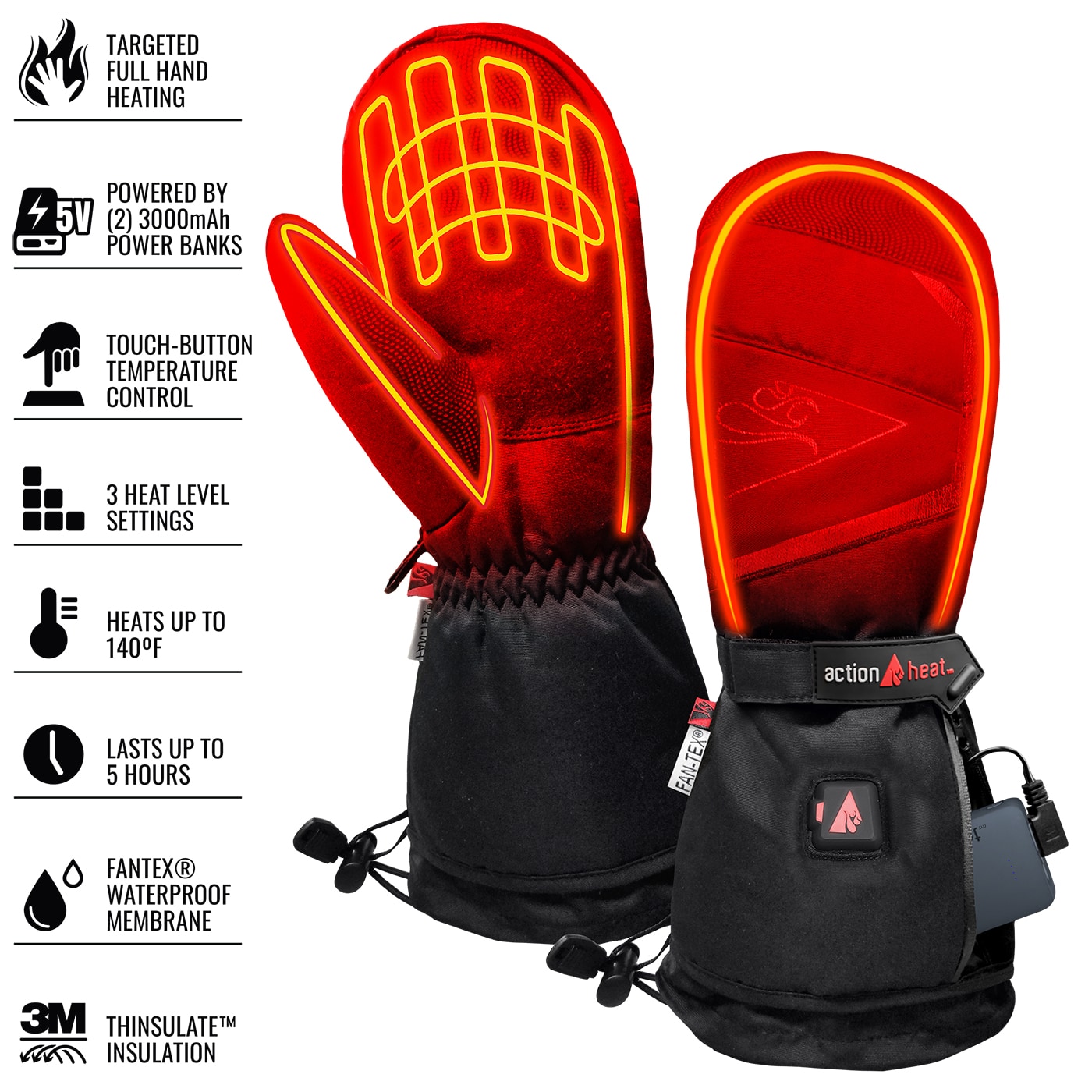 Guantes para clima frío de poliéster negro ActionHeat Large/X-large AH-MIT-5V-M-L-XL