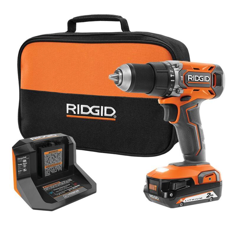 RIDGID 18V Taladro de percusión/atornillador inalámbrico de 1/2 pulg. con batería de 2.0 Ah y cargador - R860013K