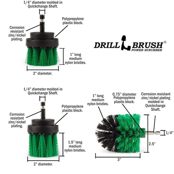 Cepillo Perforador Power Scrubber de Useful Products 5 pulgadas de ancho 7 pulgadas de largo, color verde - G-542OMS-2L-QC-DB