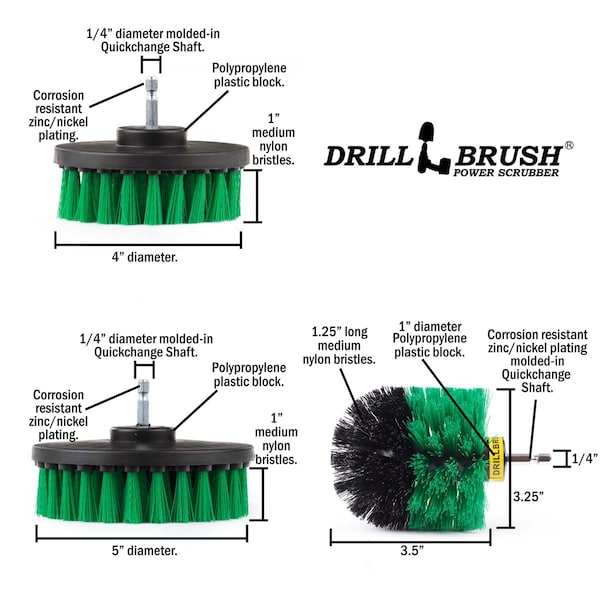 Cepillo Perforador Power Scrubber de Useful Products 5 pulgadas de ancho 7 pulgadas de largo, color verde - G-542OMS-2L-QC-DB