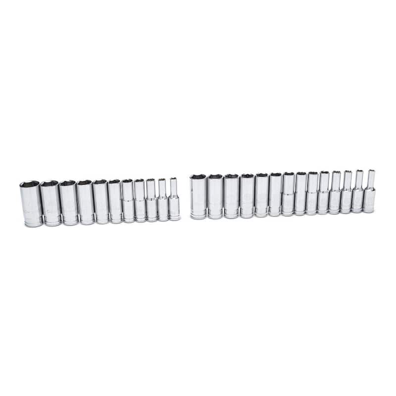 Juego de herramientas mecánicas GEARWRENCH de 3/8 pulgadas de accionamiento con 90 dientes, puntas de 6 puntos estándar y profundo en medidas SAE/Métricas (58 piezas) - 85868.
