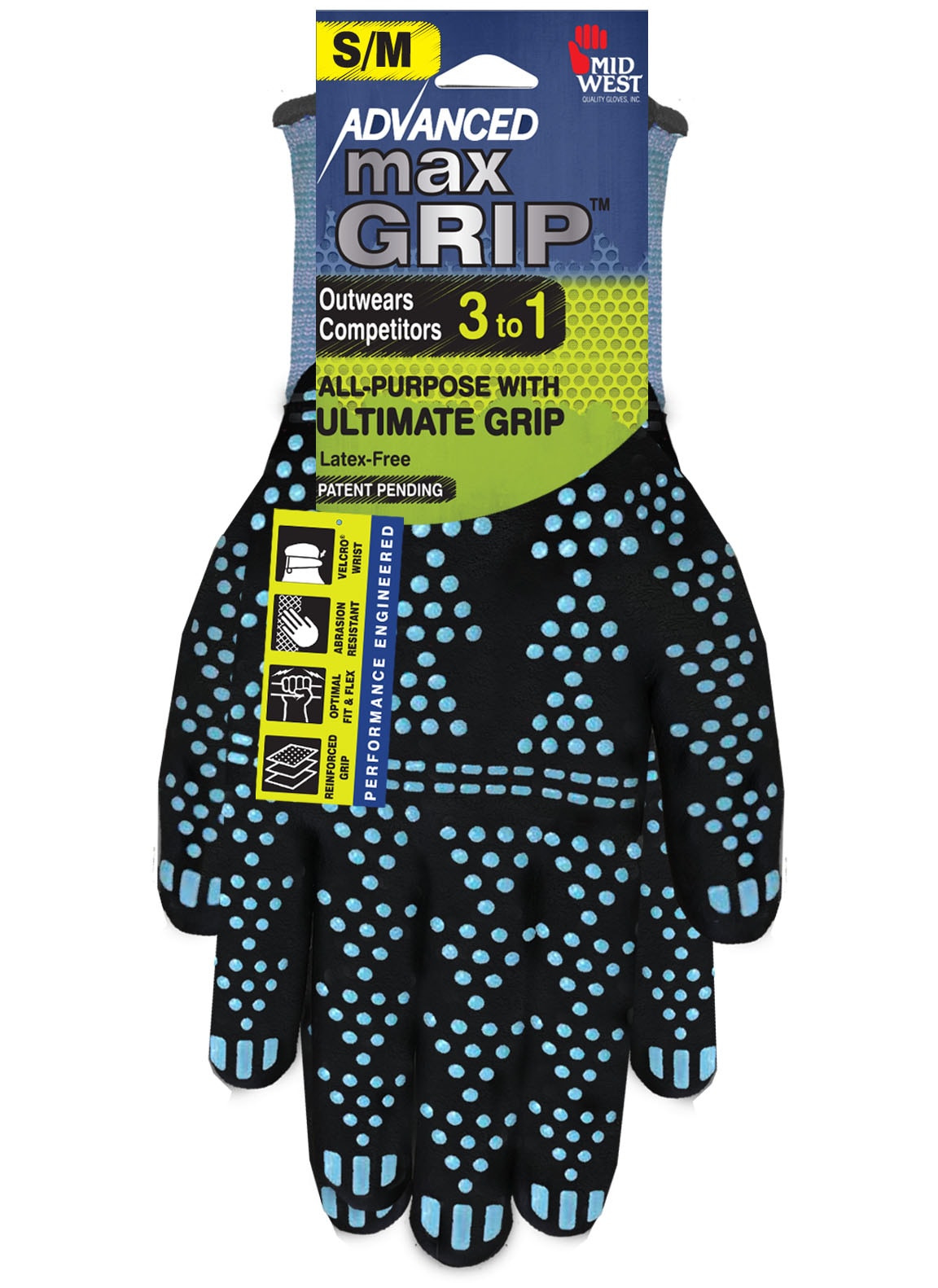 Guantes de jardinería de nitrilo y nylon sumergido MidWest Quality Gloves, Inc. en talla pequeña/mediana 95SLDBP3-SM
