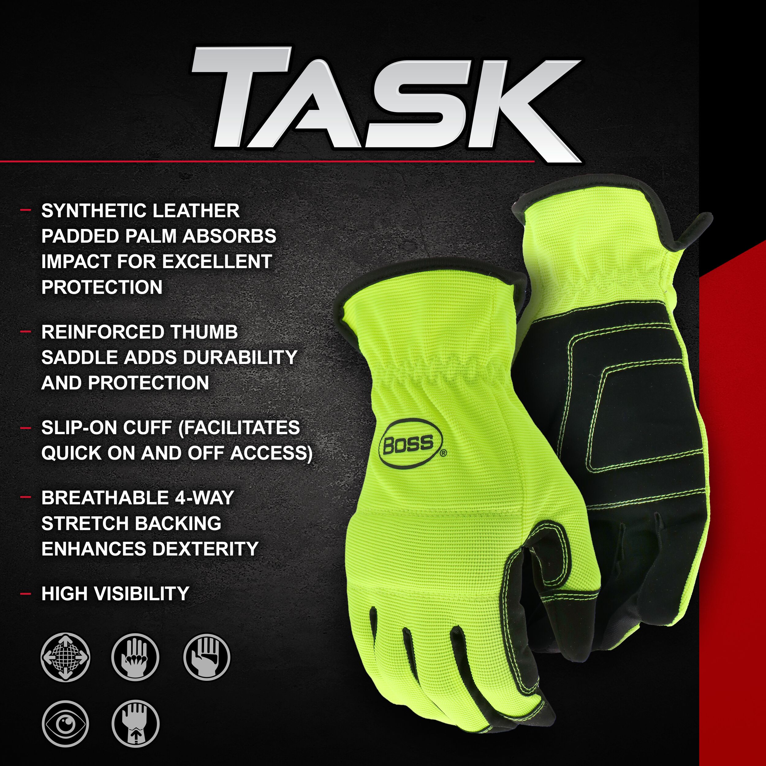 Guantes de construcción de piel sintética amarilla mediana Boss 1 par B52121-M