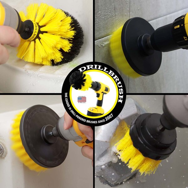 Cepillo Taladro Power Scrubber de Useful Products 5 pulgadas de ancho 7 pulgadas de largo, amarillo - Y-S-5542O-QC-DB