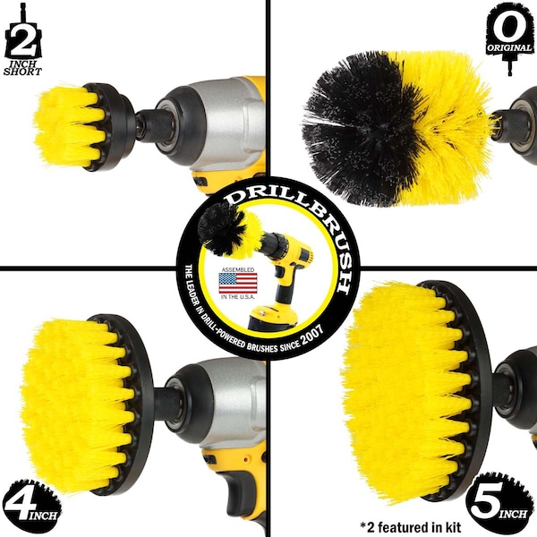 Cepillo Taladro Power Scrubber de Useful Products 5 pulgadas de ancho 7 pulgadas de largo, amarillo - Y-S-5542O-QC-DB