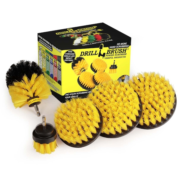 Cepillo Taladro Power Scrubber de Useful Products 5 pulgadas de ancho 7 pulgadas de largo, amarillo - Y-S-5542O-QC-DB