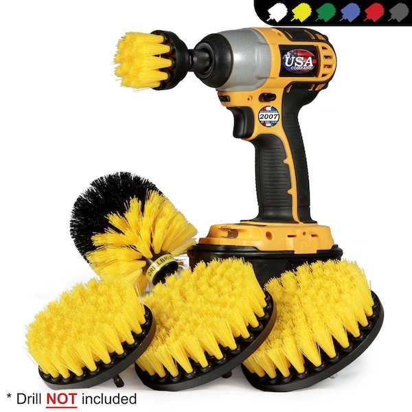 Cepillo Taladro Power Scrubber de Useful Products 5 pulgadas de ancho 7 pulgadas de largo, amarillo - Y-S-5542O-QC-DB