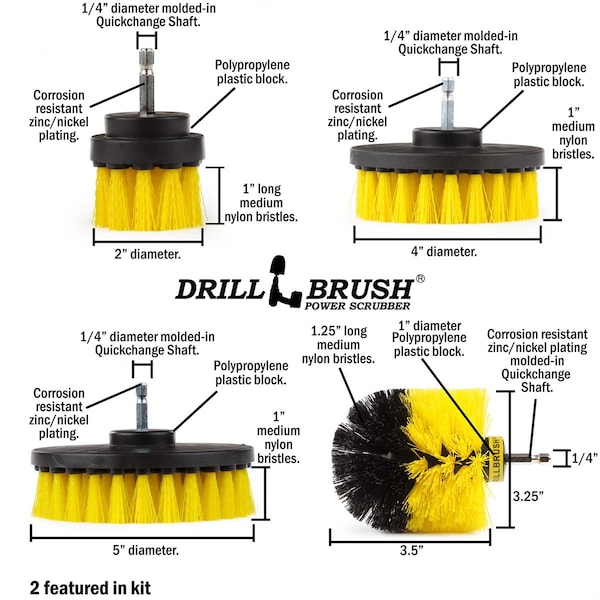Cepillo Taladro Power Scrubber de Useful Products 5 pulgadas de ancho 7 pulgadas de largo, amarillo - Y-S-5542O-QC-DB