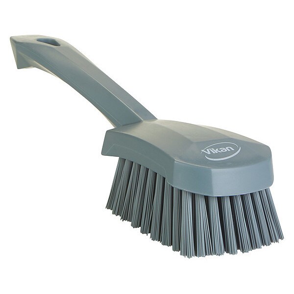 Cepillo para fregar Vikan 3 en W, duro, mango de 5 57/64 pulgadas, cerdas de 4 1/2 pulgadas, color gris, de plástico, 10 pulgadas de longitud en total - 419288