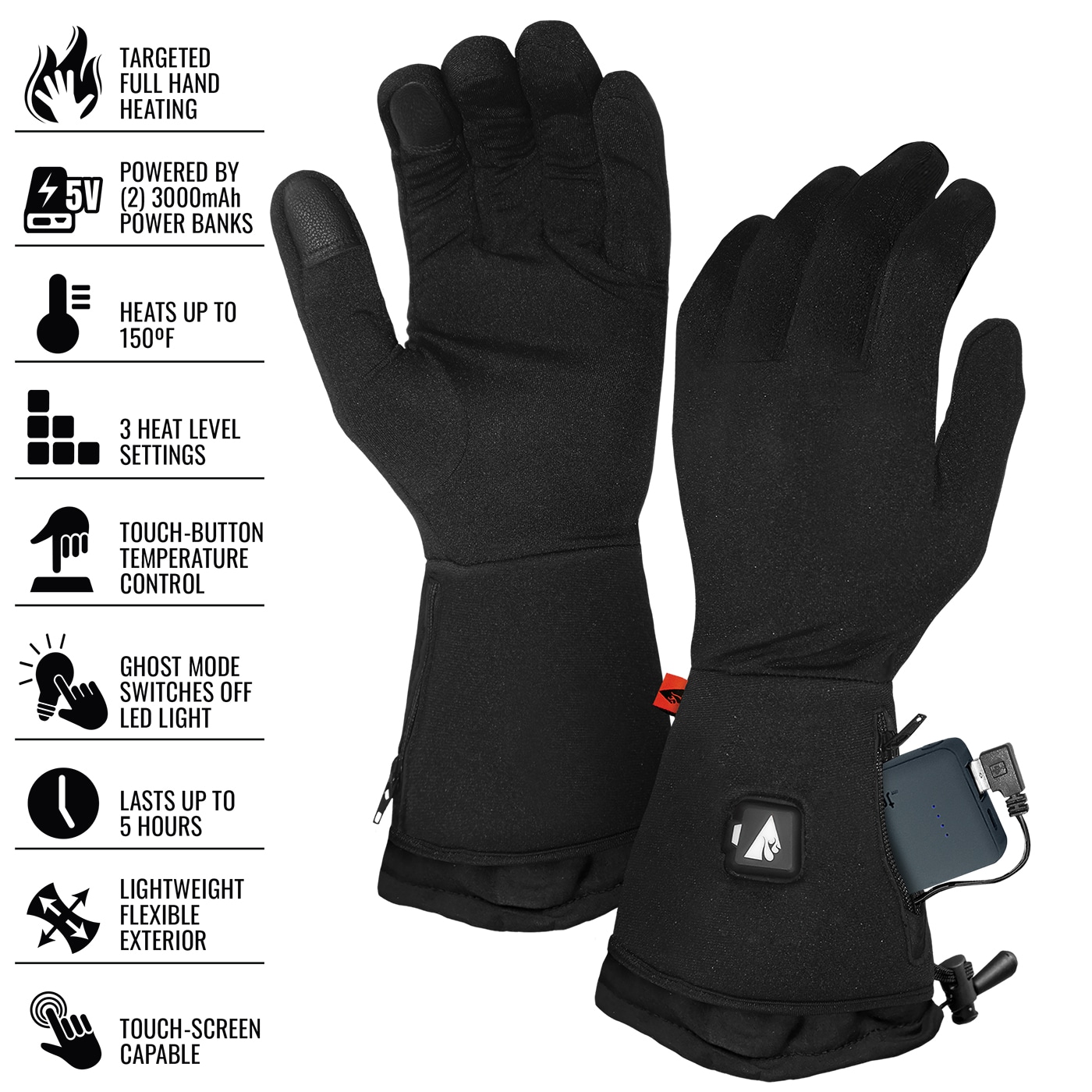 Guantes para clima frío de poliéster negro grande/X-grande ActionHeat AH-GL-5V-1-M-L-XL