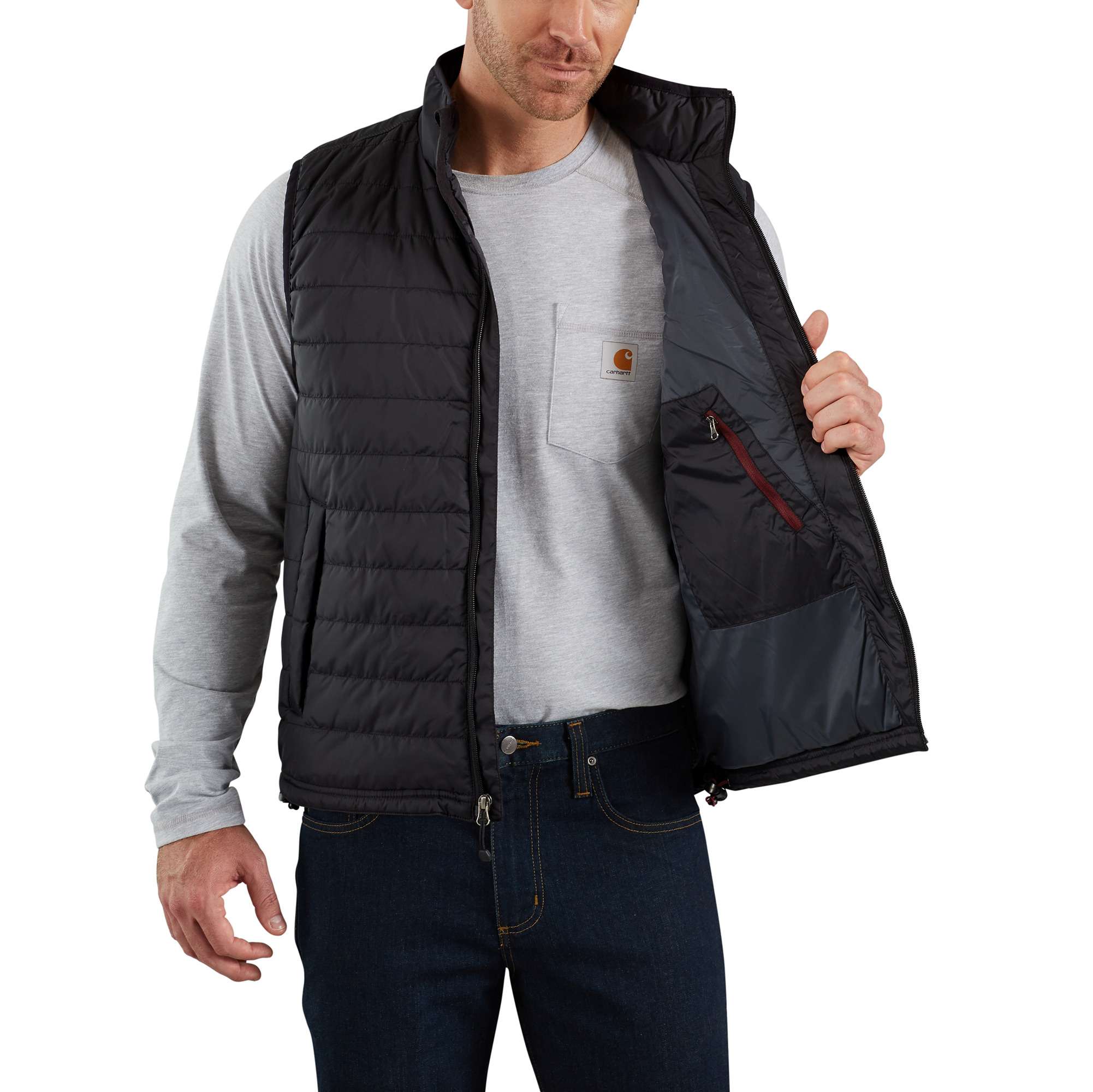 Chaleco Acolchado de Nylon Negro Carhartt para Hombre Talla Grande 102286-001LREG