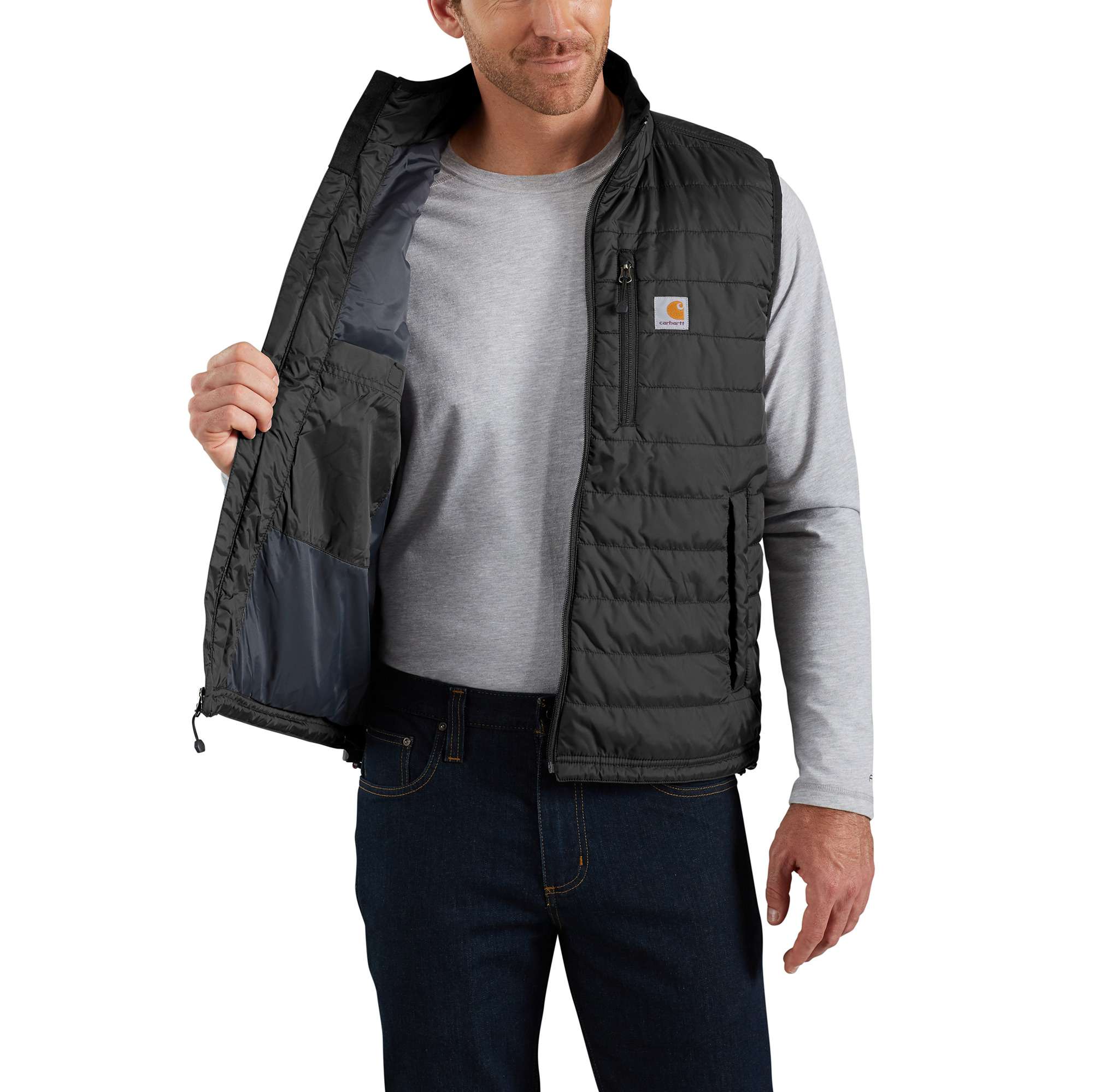 Chaleco Acolchado de Nylon Negro Carhartt para Hombre Talla Grande 102286-001LREG