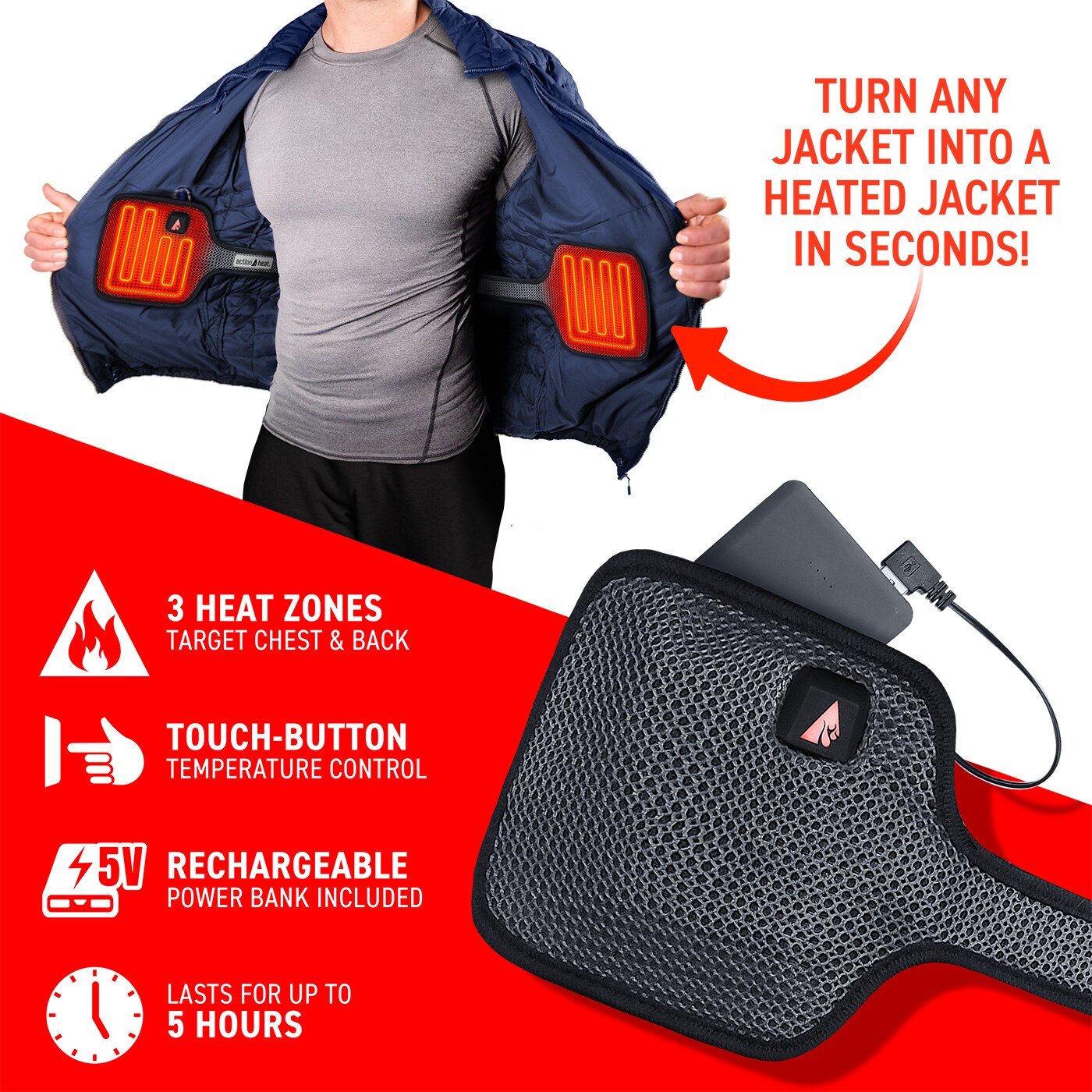 Chamarra Térmica Ligera Negra para Adulto Unisex ActionHeat (Grande) AH-CHT-5V-L-XL