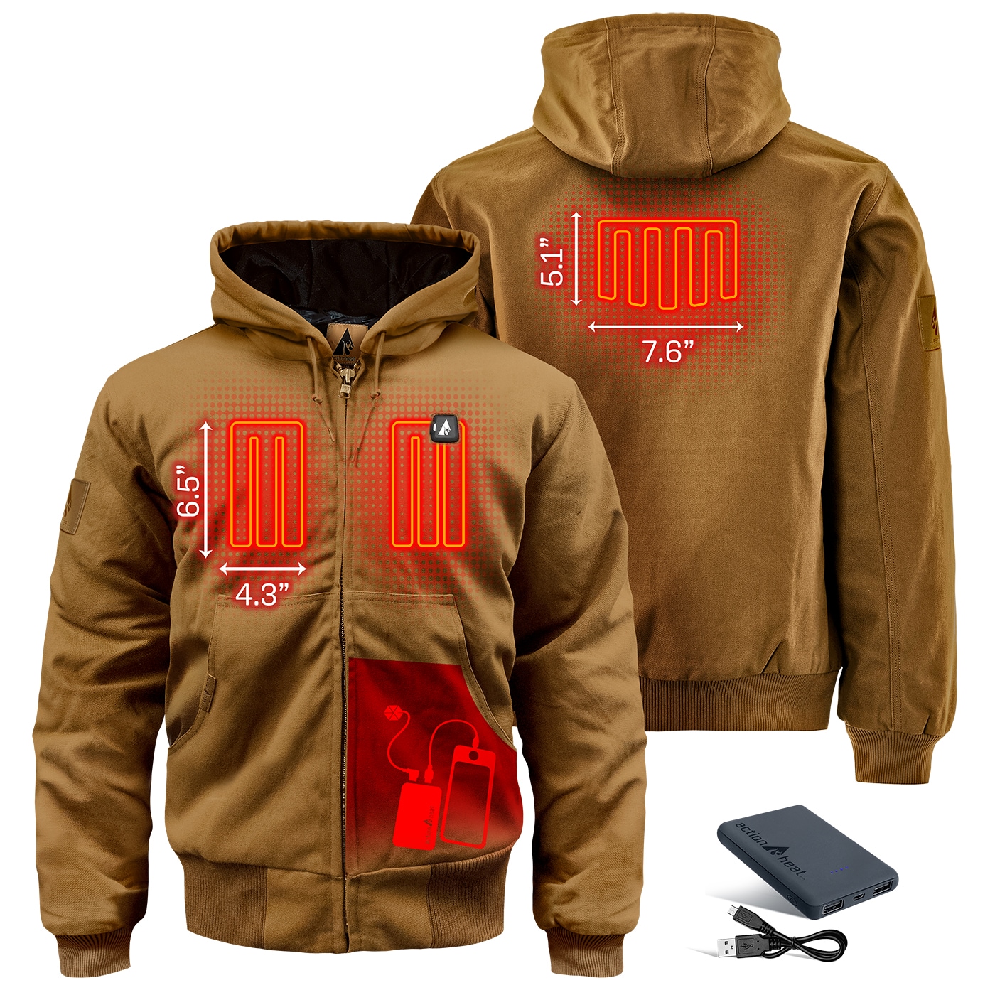 Chamarra térmica con capucha de peso pesado color caqui para adulto unisex de ActionHeat (Talla Mediana) AH-WJKT-5V-M-K-M