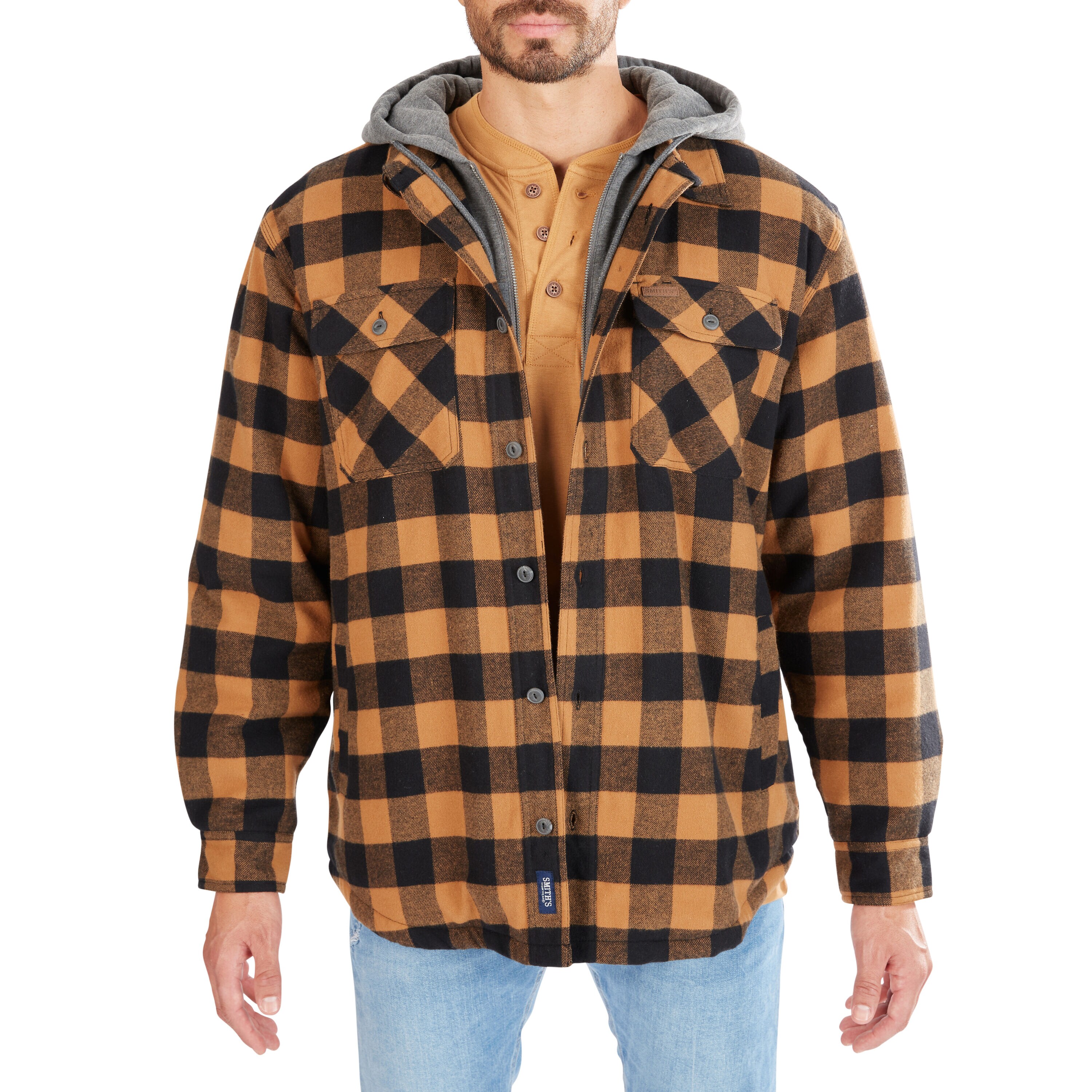 Chamarra de trabajo aislante con capucha para hombre en marrón camello/negro-203 de poliéster de Smith's Workwear (2XL) S3215AH2-CBB-2XL