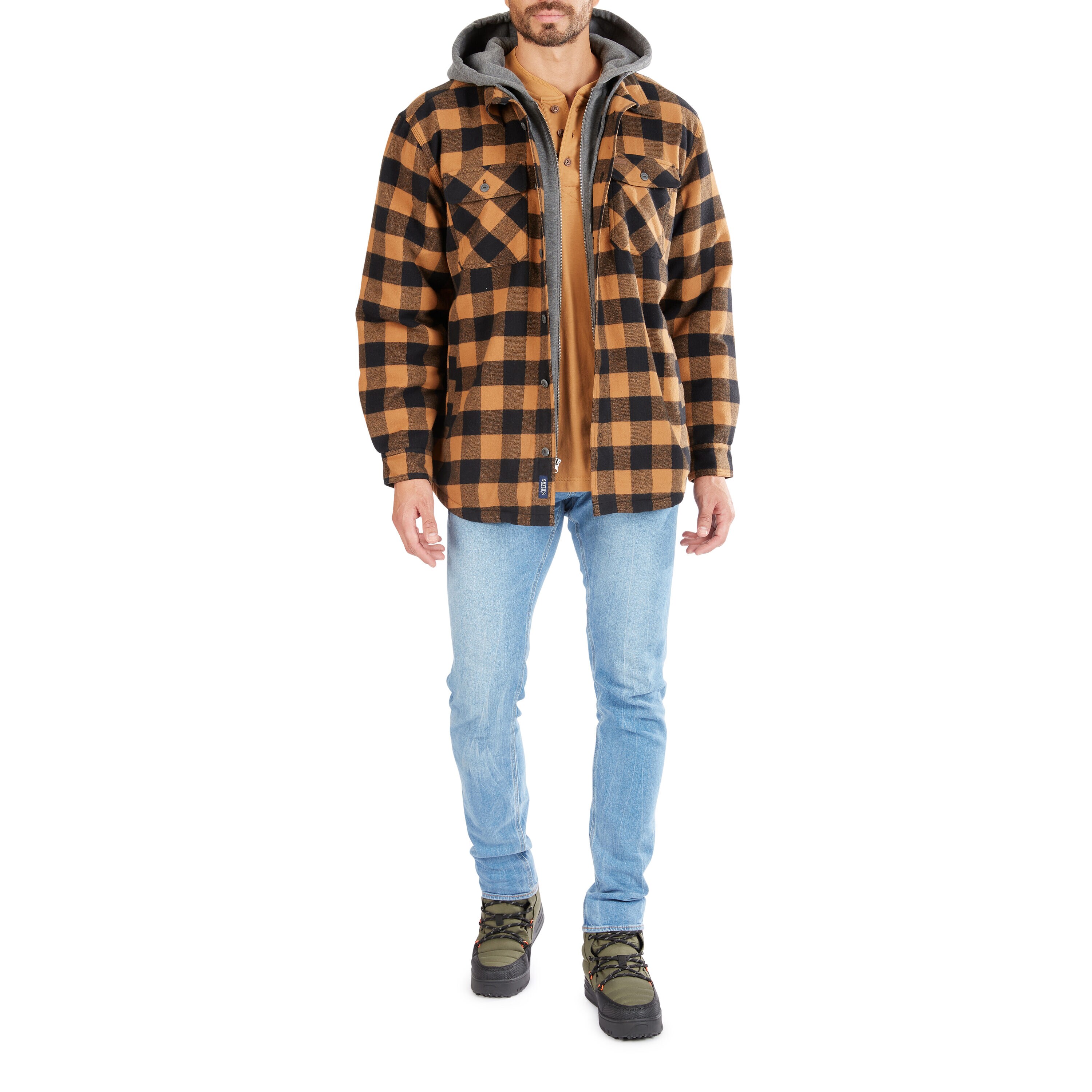 Chamarra de trabajo aislante con capucha para hombre en marrón camello/negro-203 de poliéster de Smith's Workwear (2XL) S3215AH2-CBB-2XL