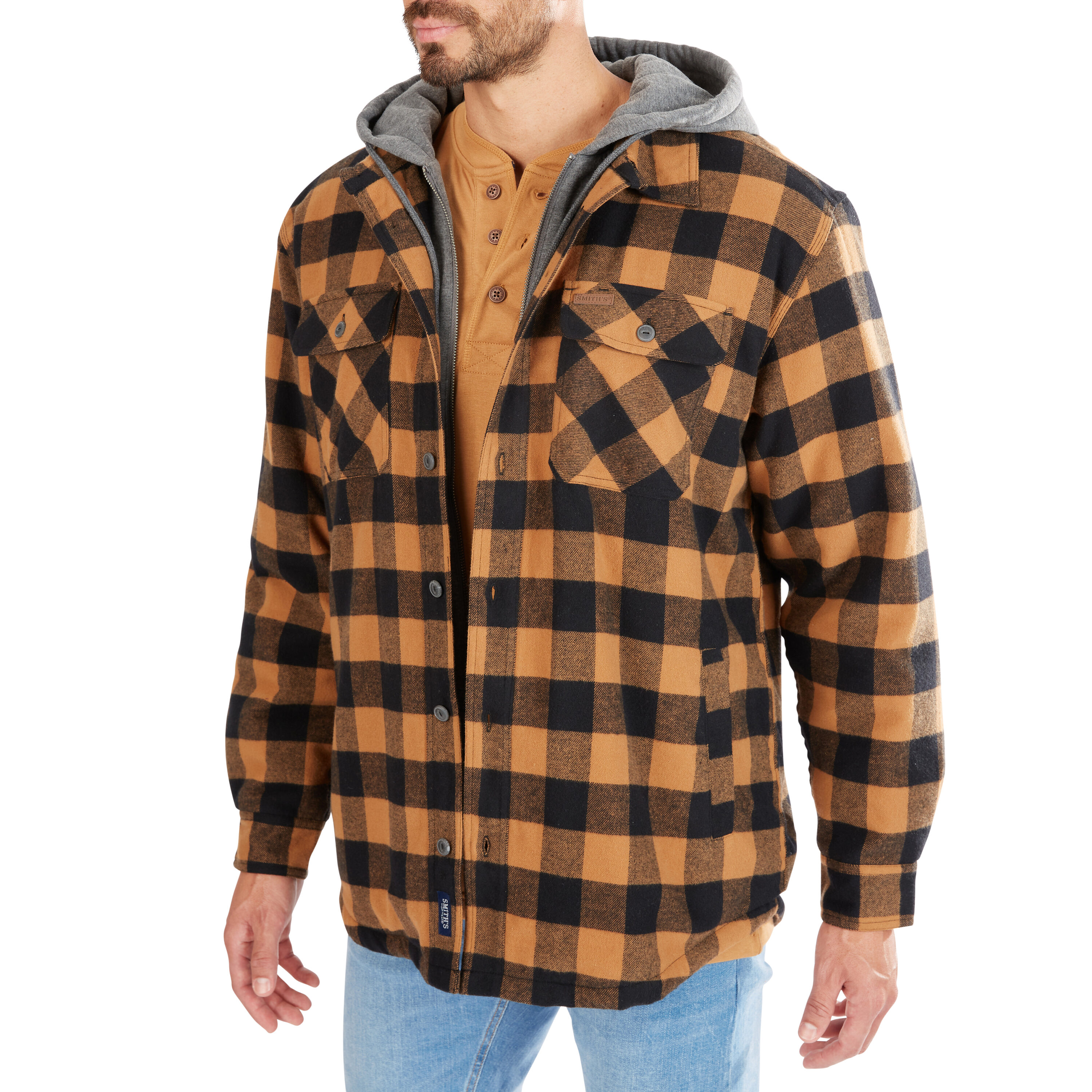 Chamarra de trabajo aislante con capucha para hombre en marrón camello/negro-203 de poliéster de Smith's Workwear (2XL) S3215AH2-CBB-2XL