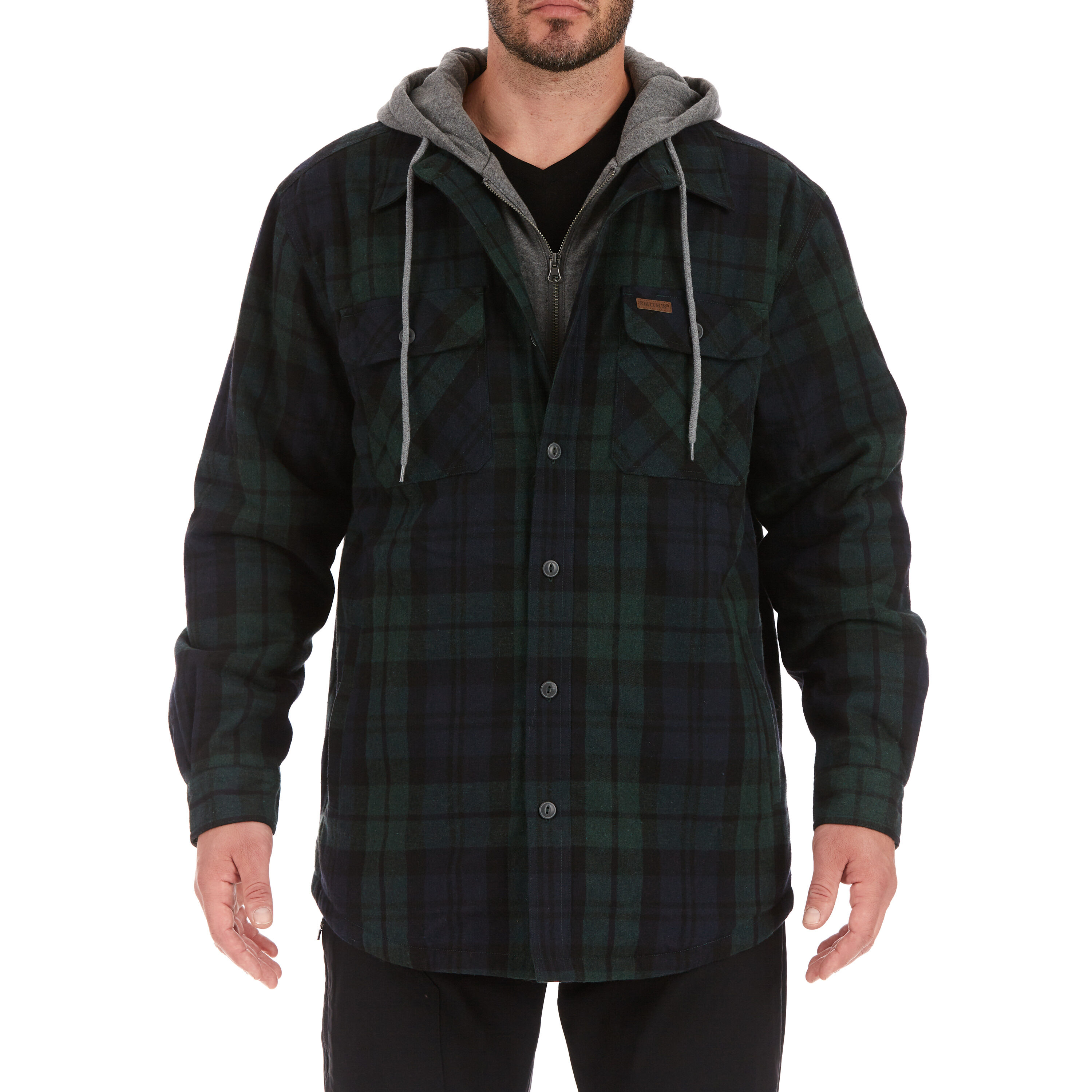 Chamarra de trabajo aislada con capucha de poliéster en cuadro escocés negro para hombre de Smith's Workwear (2XL) S3215AH2-BW-2XL
