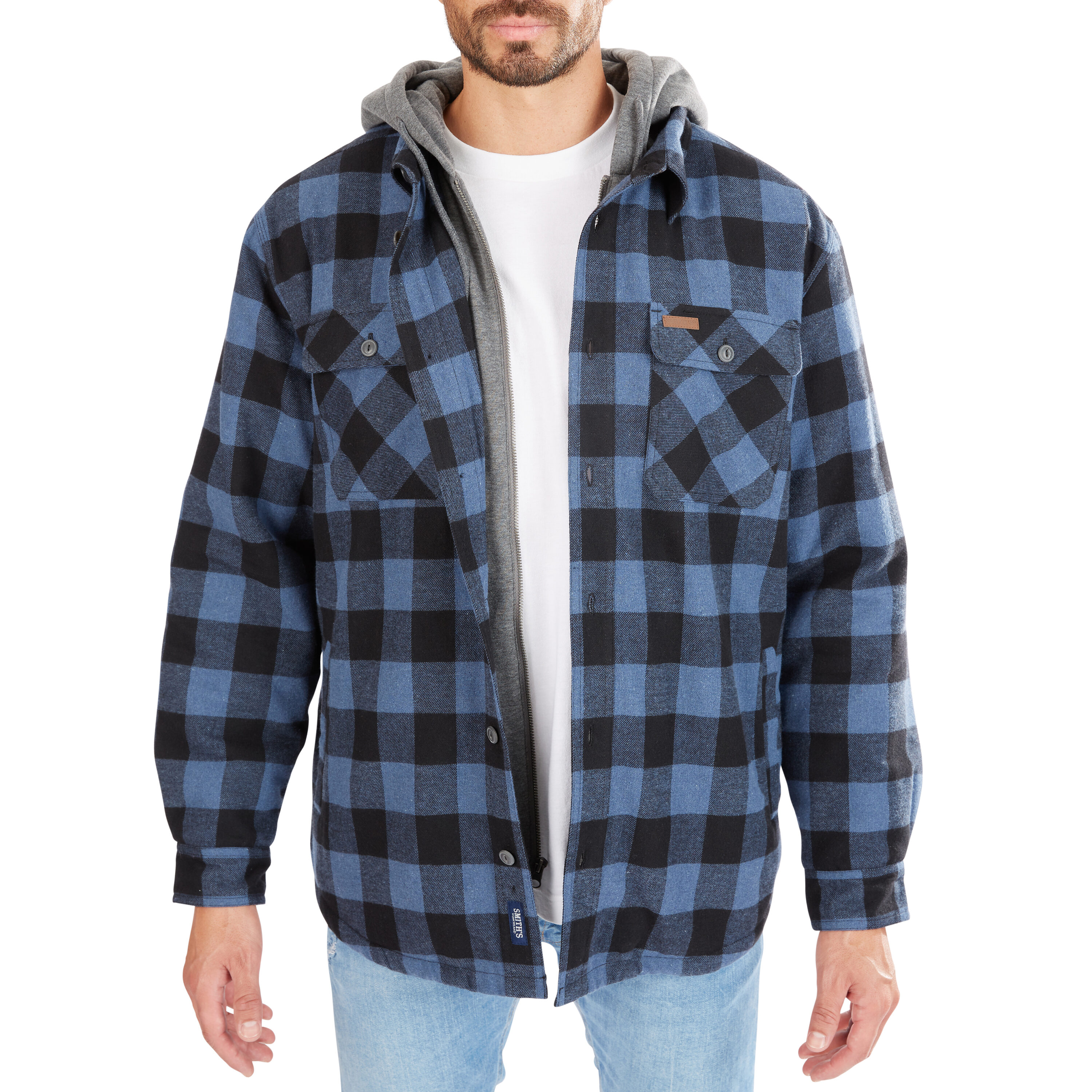 Chamarra de trabajo aislante con capucha de poliéster azul/negro para hombre de Smith's Workwear (2XL) S3215AH2-BLBLK-2XL.