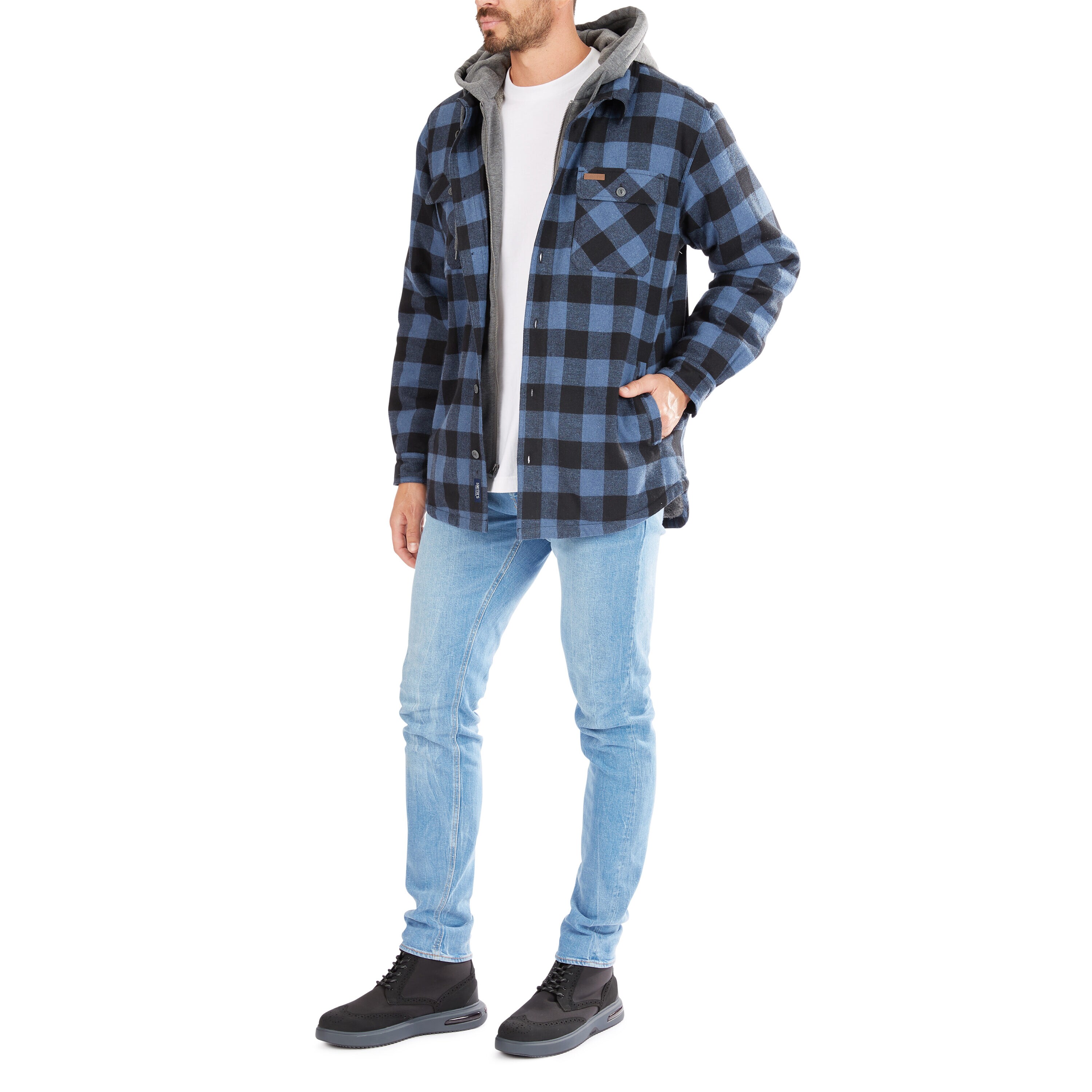 Chamarra de trabajo aislante con capucha de poliéster azul/negro para hombre de Smith's Workwear (2XL) S3215AH2-BLBLK-2XL.