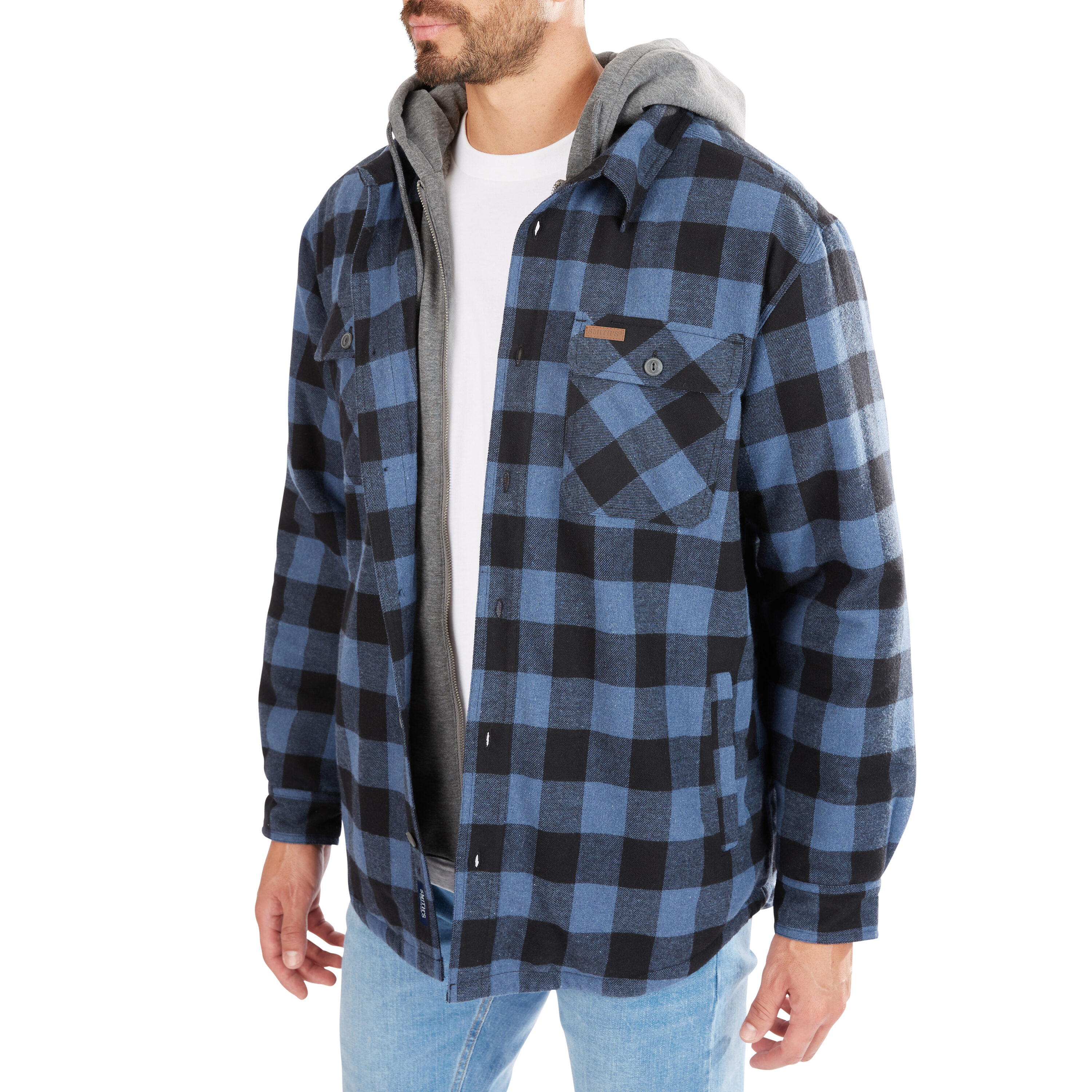 Chamarra de trabajo aislante con capucha de poliéster azul/negro para hombre de Smith's Workwear (2XL) S3215AH2-BLBLK-2XL.
