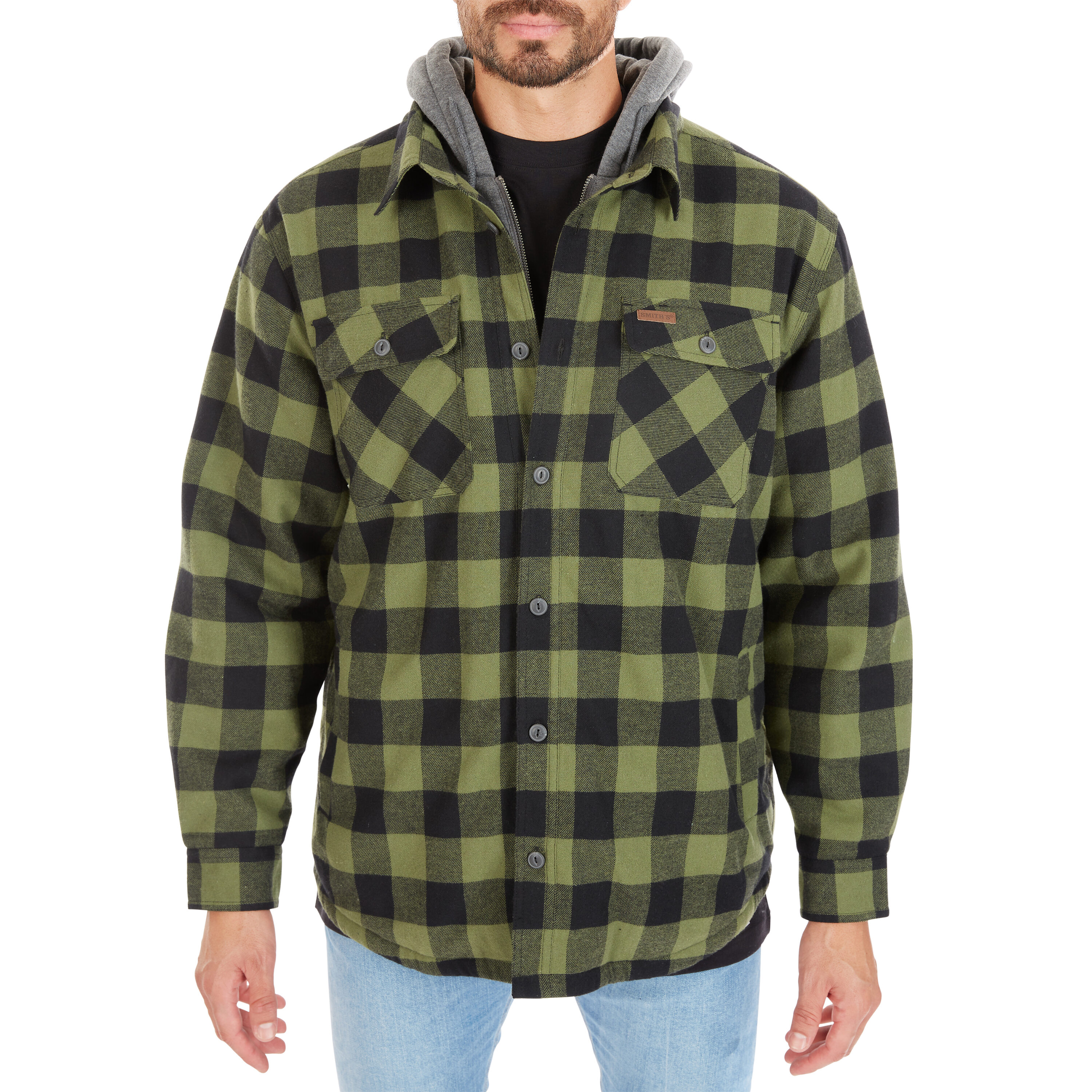 Chamarra de trabajo aislante con capucha de poliéster en oliva/negro para hombre de Smith's Workwear (2XL) Modelo S3215AH2-OBL-2XL