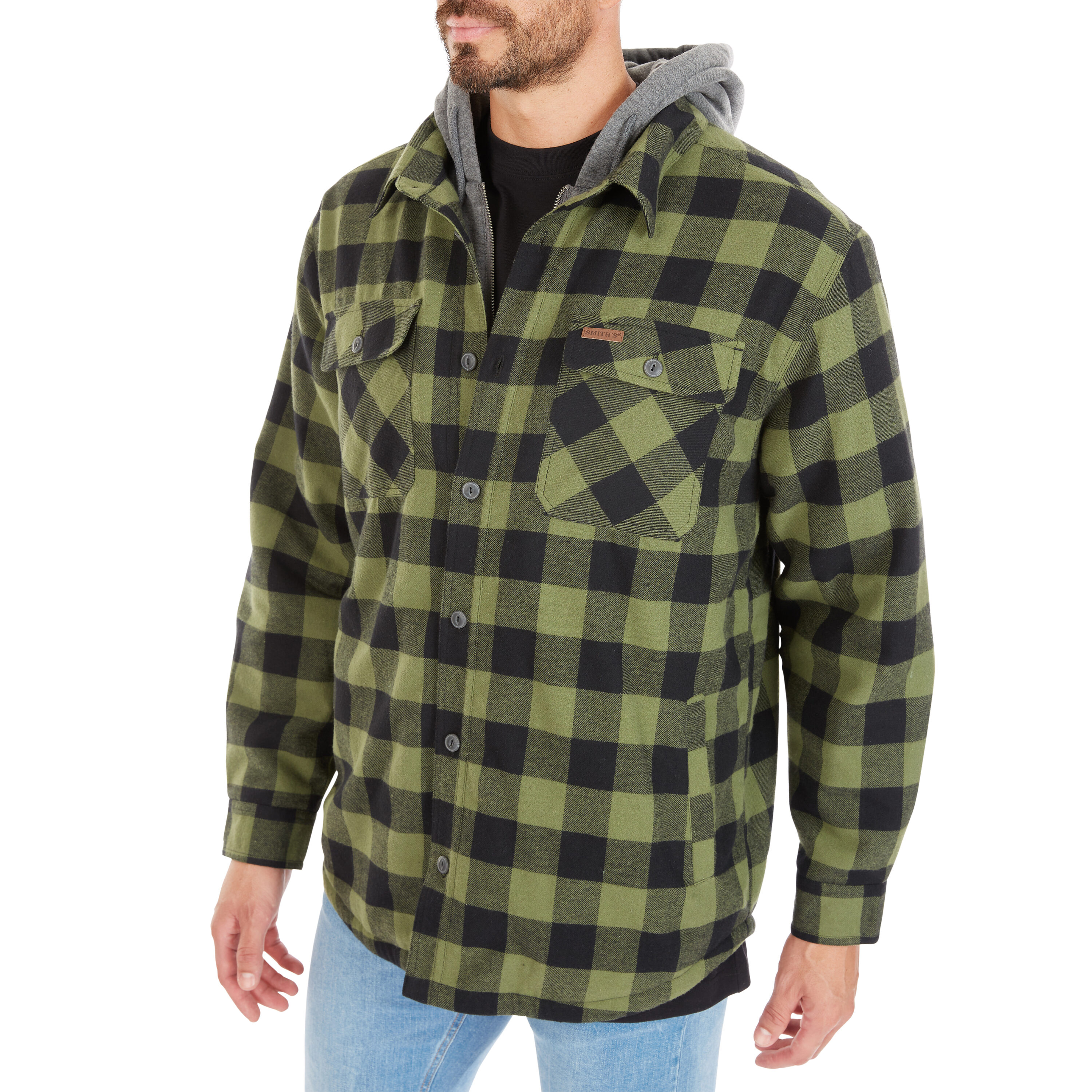 Chamarra de trabajo aislante con capucha de poliéster en oliva/negro para hombre de Smith's Workwear (2XL) Modelo S3215AH2-OBL-2XL