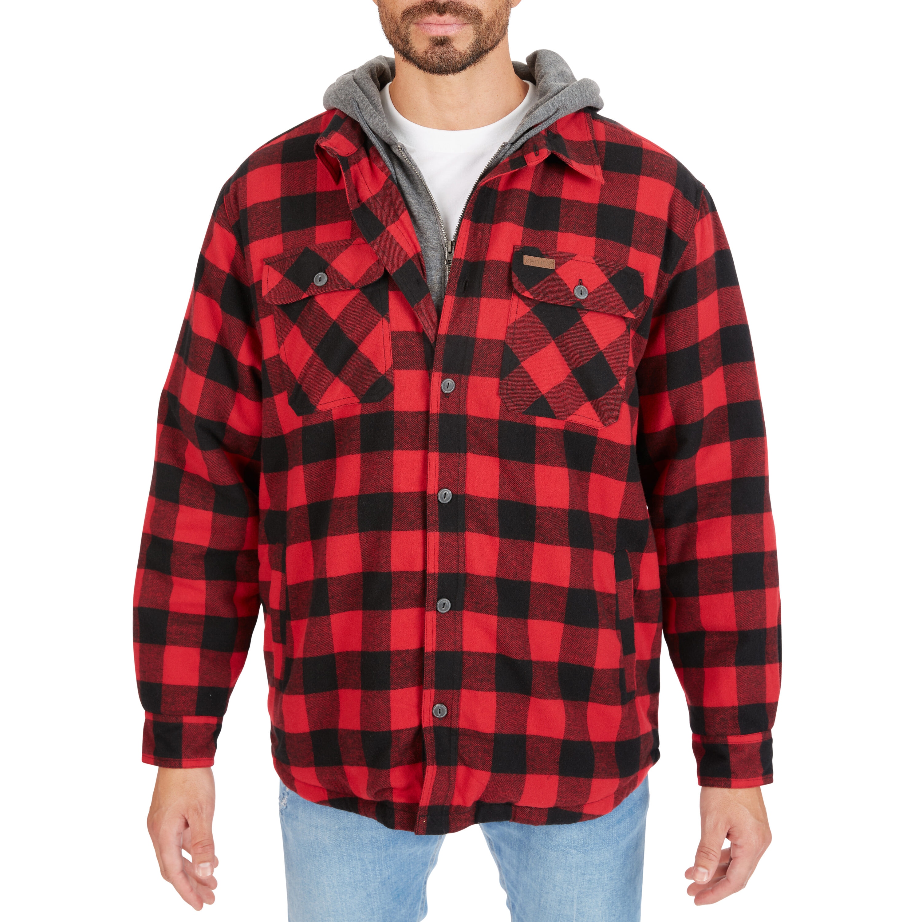 Chamarra de trabajo aislada con capucha de poliéster rojo/negro-203 para hombre de Smith's Workwear (2XL) S3215AH2-RBK-2XL
