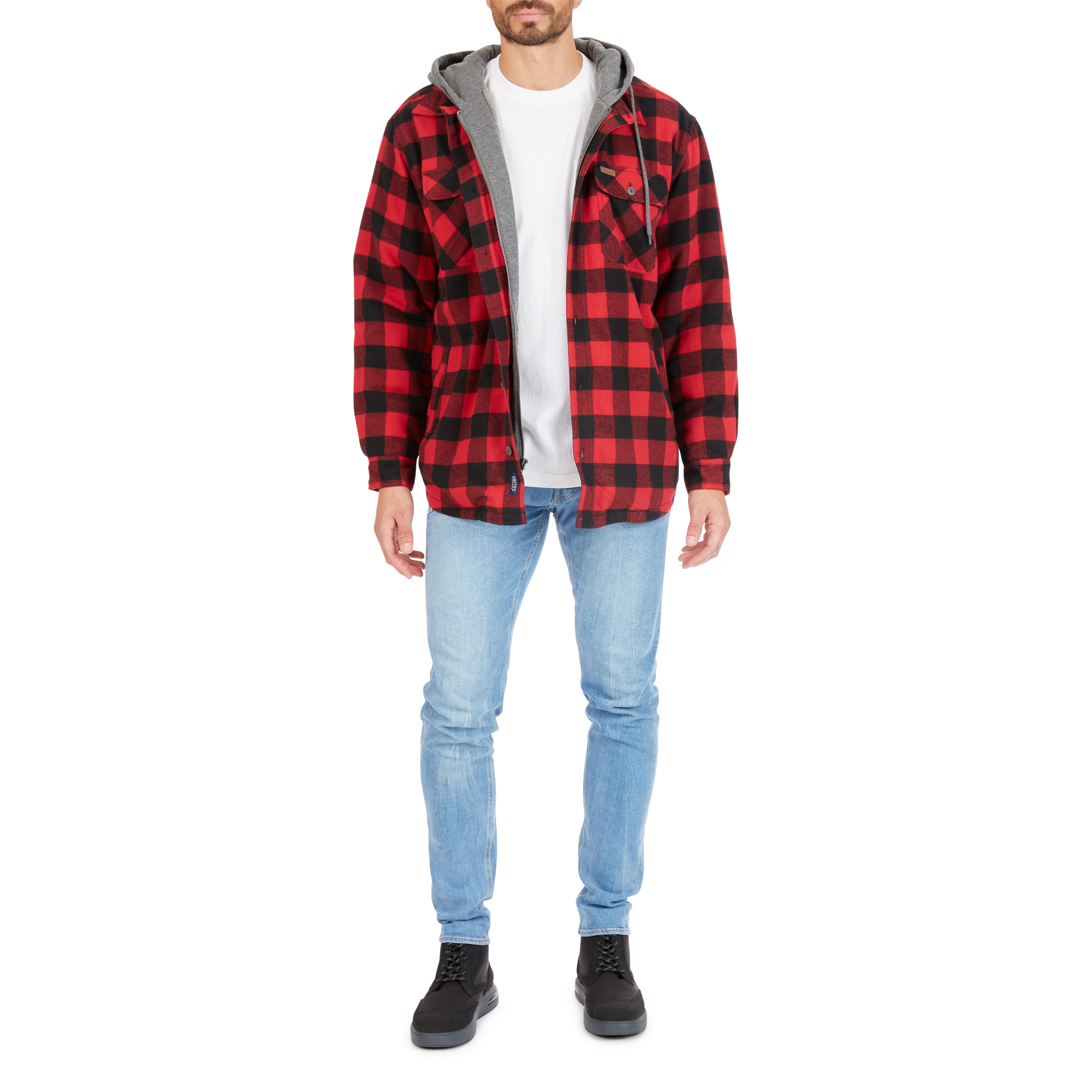 Chamarra de trabajo aislada con capucha de poliéster rojo/negro-203 para hombre de Smith's Workwear (2XL) S3215AH2-RBK-2XL