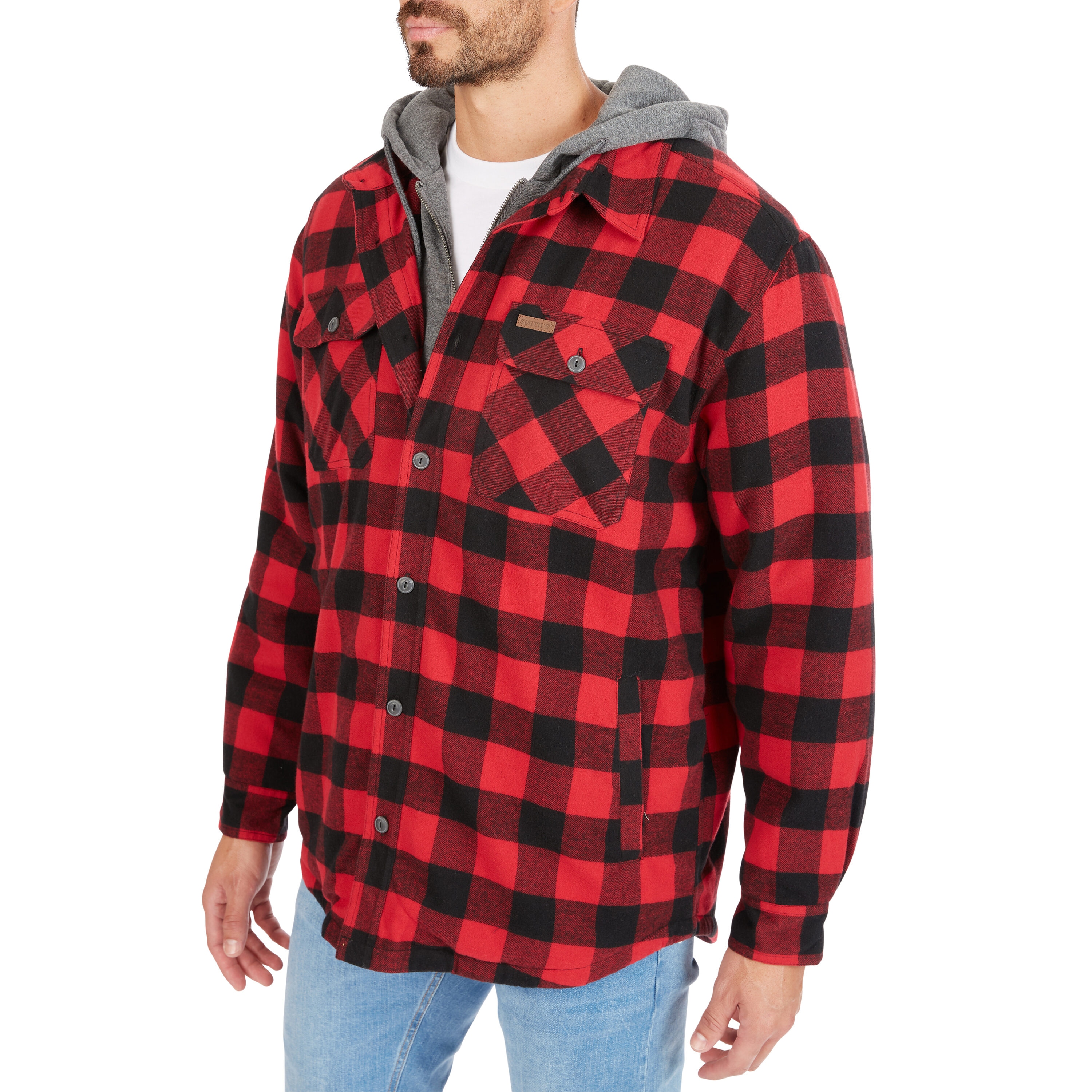 Chamarra de trabajo aislada con capucha de poliéster rojo/negro-203 para hombre de Smith's Workwear (2XL) S3215AH2-RBK-2XL