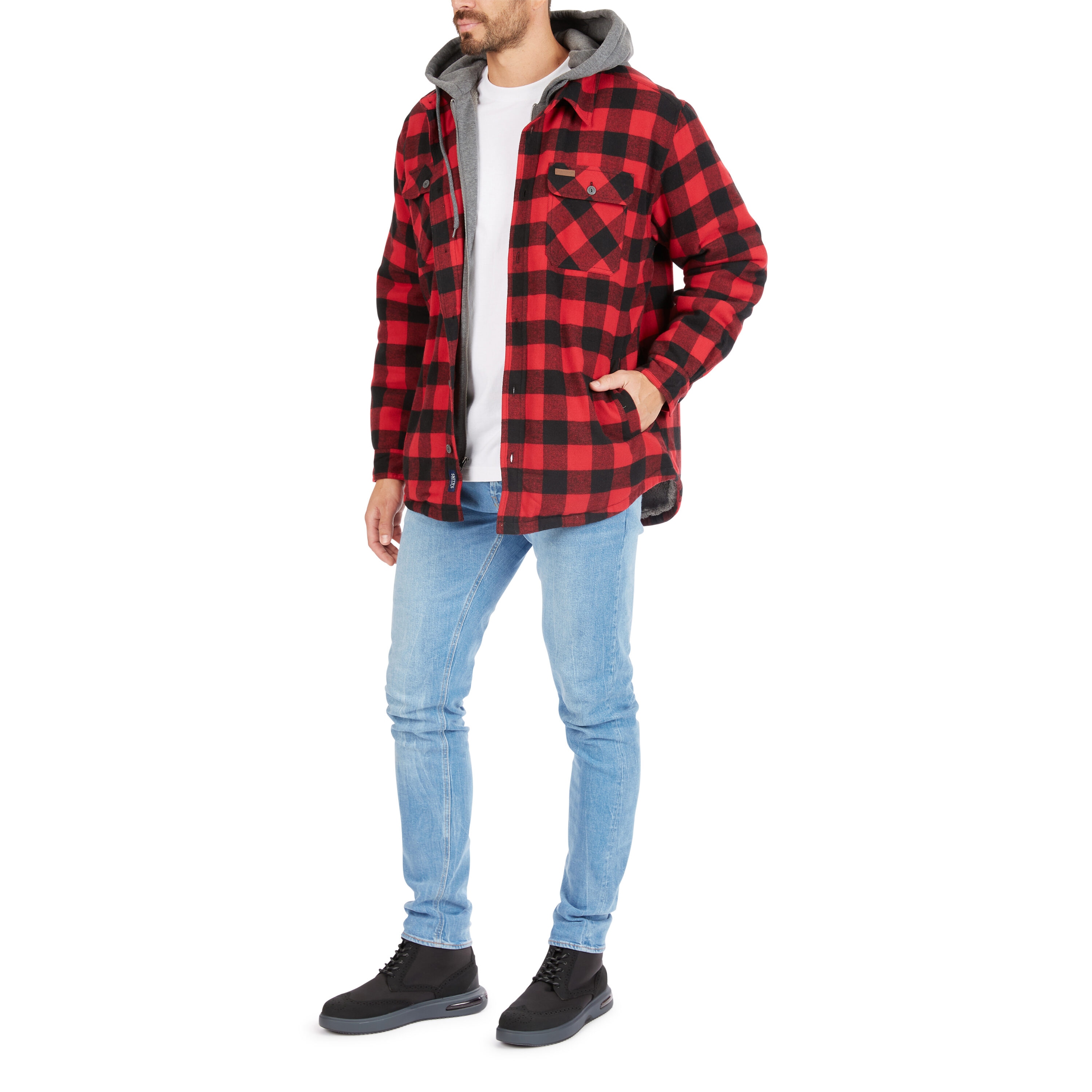 Chamarra de trabajo aislada con capucha de poliéster rojo/negro-203 para hombre de Smith's Workwear (2XL) S3215AH2-RBK-2XL
