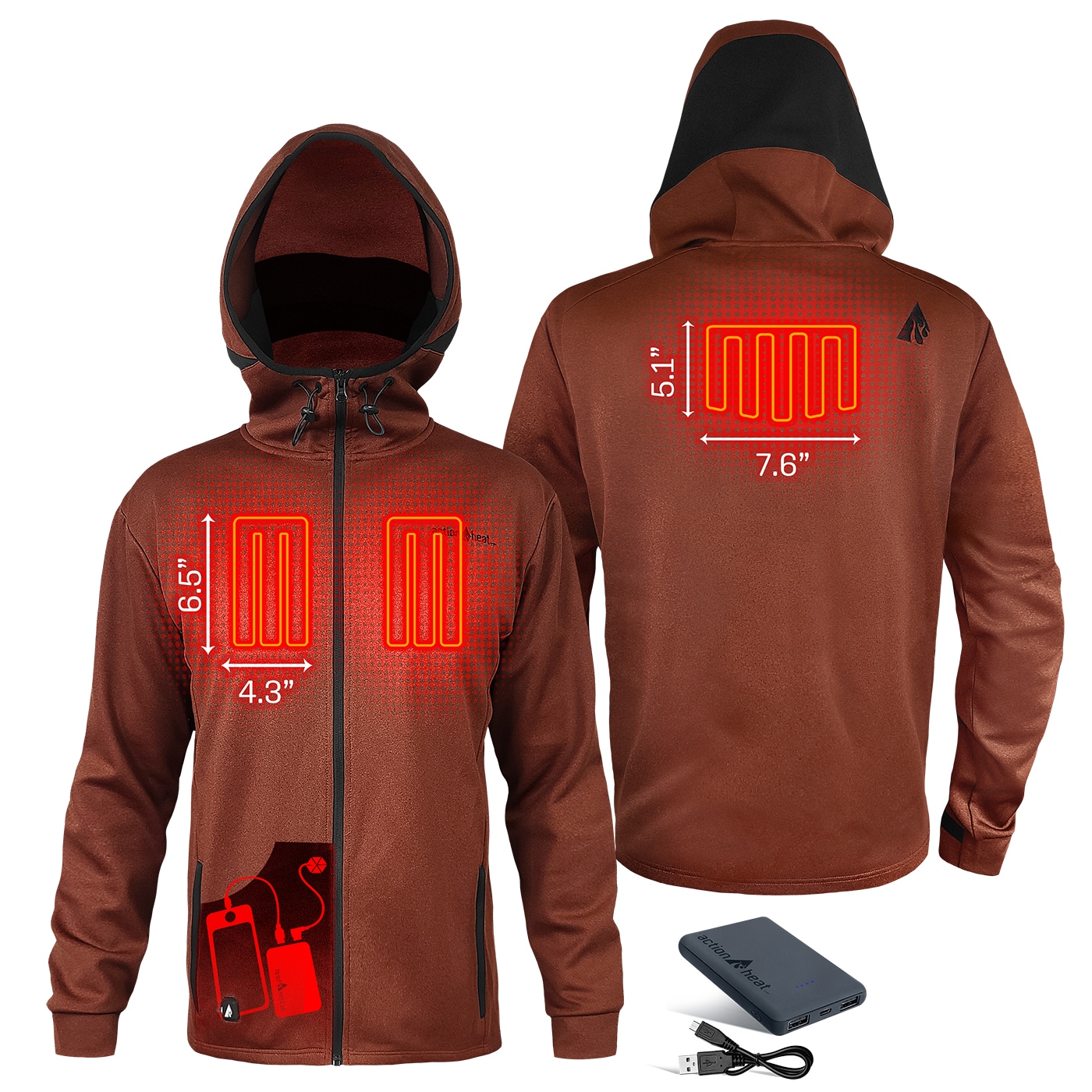 Chamarra calefactora con capucha ligera Picante para hombre de ActionHeat (2XL) con batería incluida AH-SHDY-5V-M-P-XXL