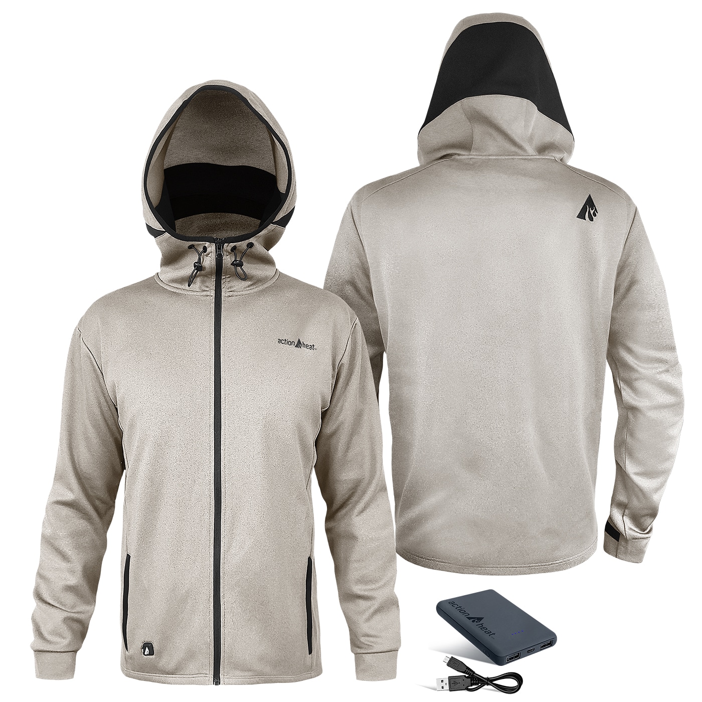 Chamarra térmica con capucha ActionHeat Men's Antarctica White de peso ligero (2XL) con batería incluida AH-SHDY-5V-M-W-XXL