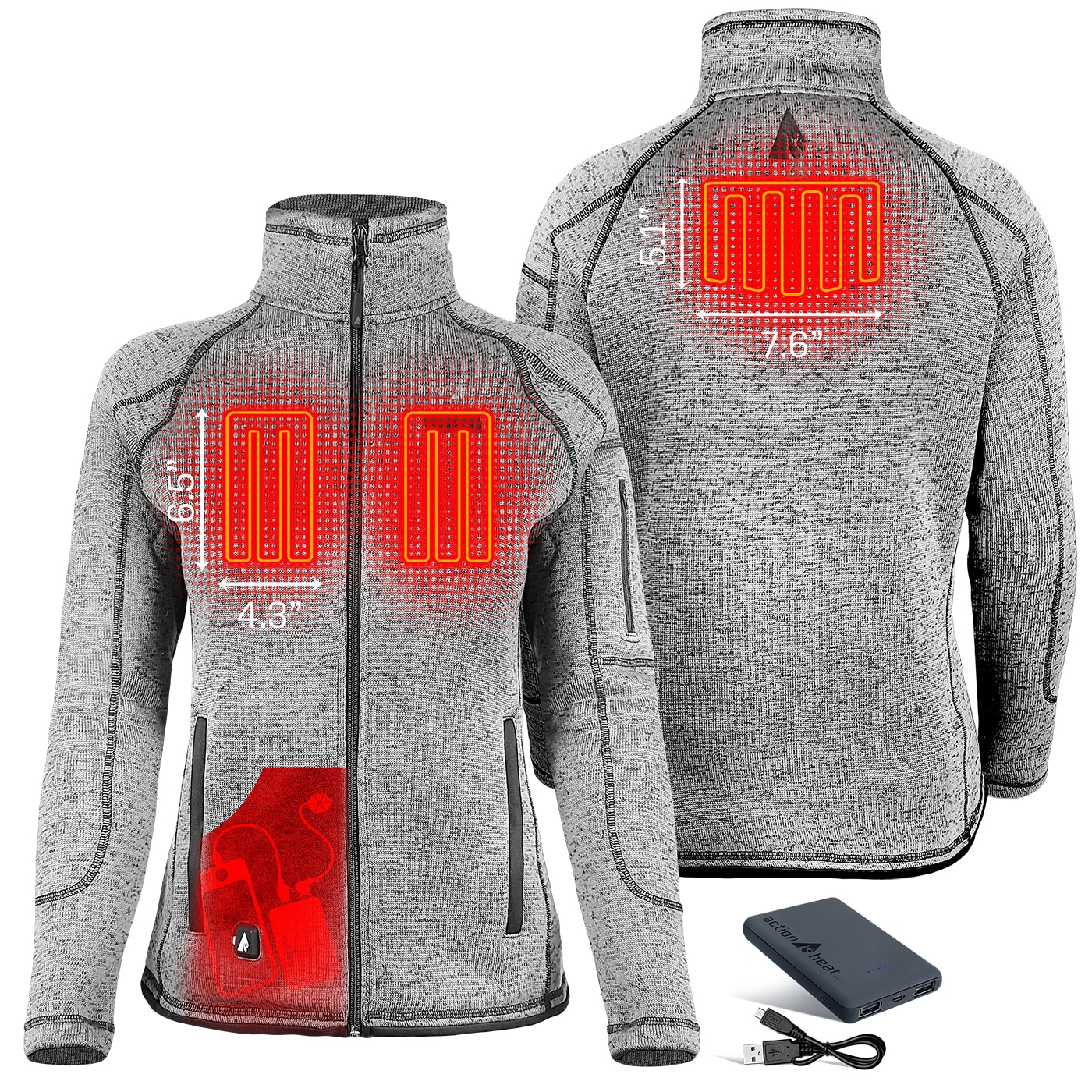 Chamarra Térmica Ligera para Mujer ActionHeat en Gris Claro (Talla Extra Grande) con Batería Incluida AH-SJKT-5V-W-LG-XL