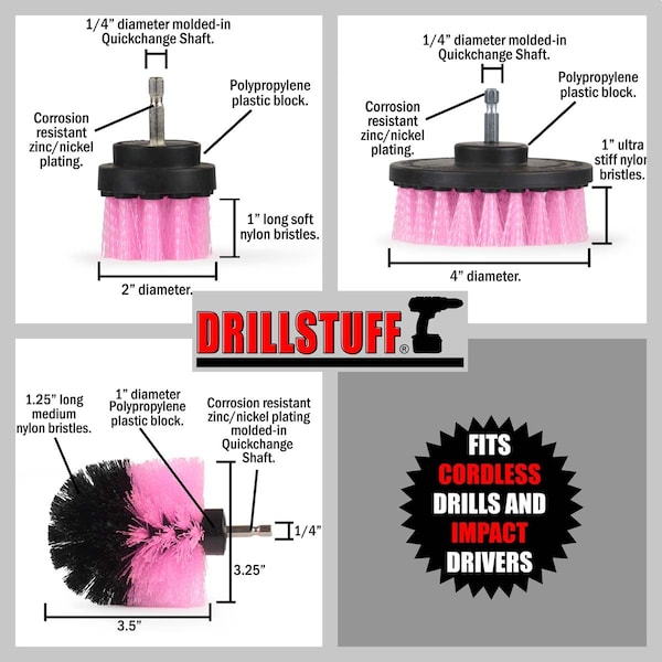 
Product Title: Drillstuff - Artículos de Limpieza para Baño - Accesorios de Baño - Cepillo para Taladro - Regadera - I-S-42O-QC-DS