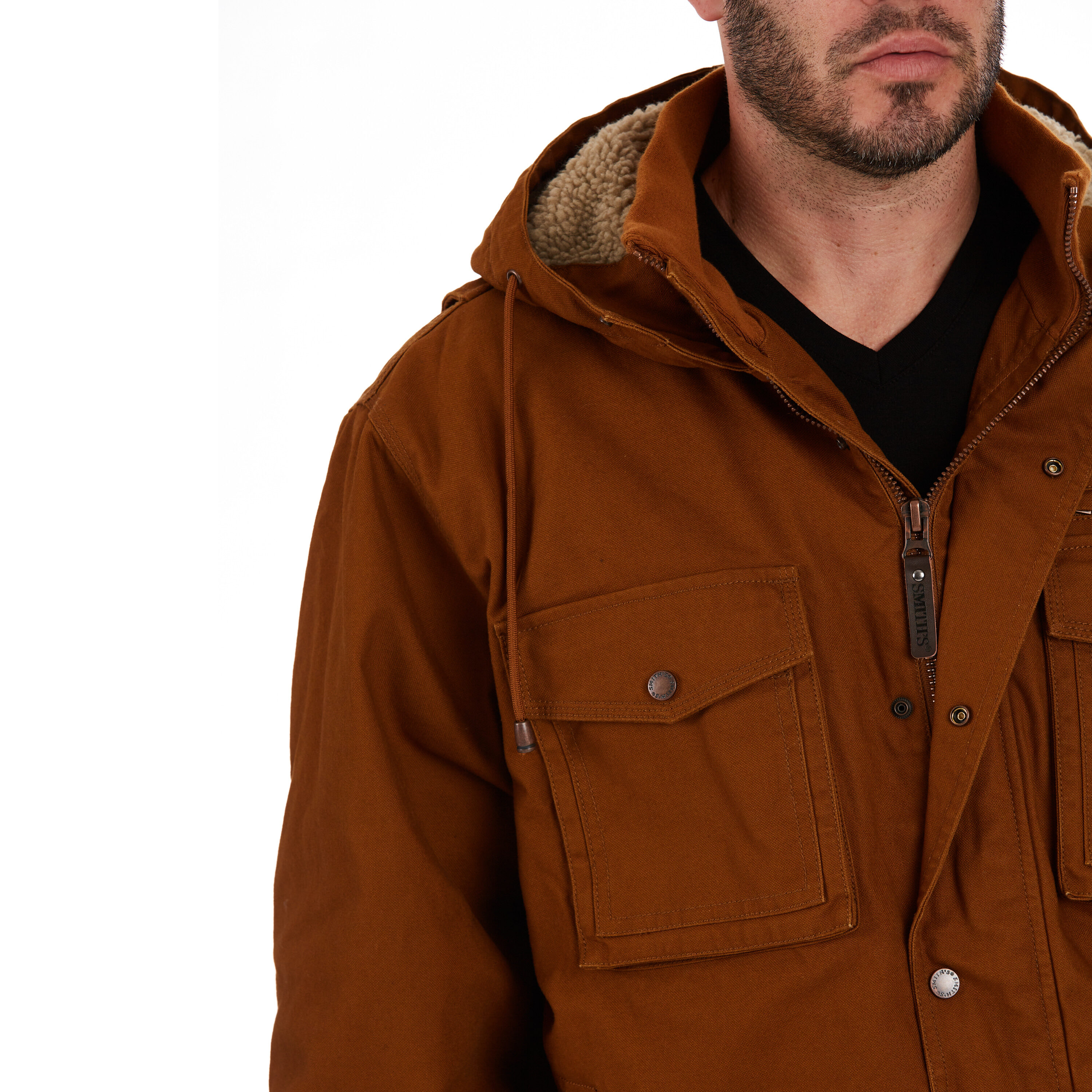 Chamarra de trabajo aislada con capucha de Smith's Workwear para hombre en color café camello (Extra Grande) S5102-CAMBR-XL