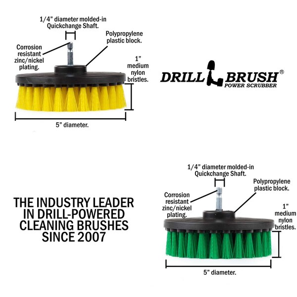 Accesorios para baño Drillbrush - Juego de cepillos para baño y cocina con cepillo eléctrico - 5IN-S-GY-QC-DB