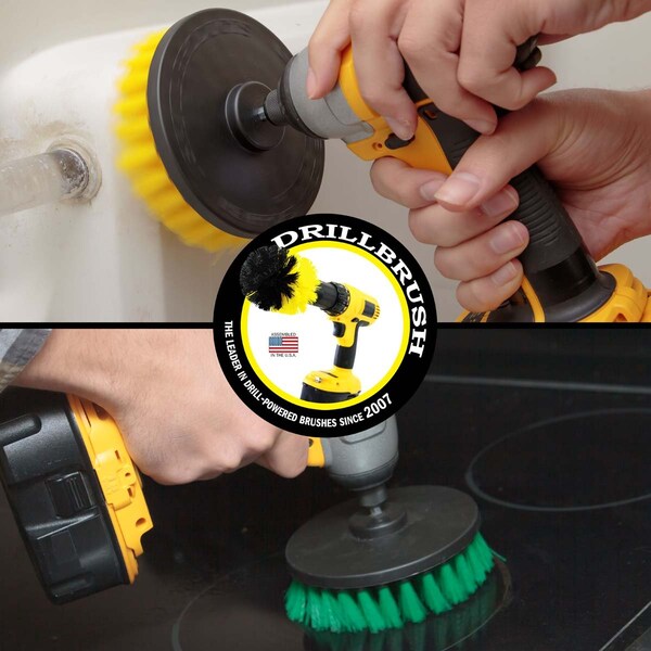 Accesorios para baño Drillbrush - Juego de cepillos para baño y cocina con cepillo eléctrico - 5IN-S-GY-QC-DB
