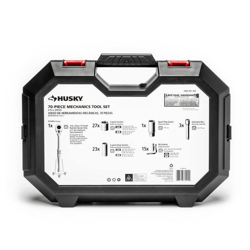 Juego de herramientas para mecánicos Husky de 3/8 pulg. y 1/2 pulg. con puntas SAE/Métricas, de medidas superficiales y profundas (122 piezas) - H122MTS32CB