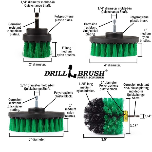 Cepillo de Taladro Power Scrubber de Useful Products 7 pulgadas de Ancho 5 pulgadas de Largo, Verde - G-S-542O-7X-QC-DB.